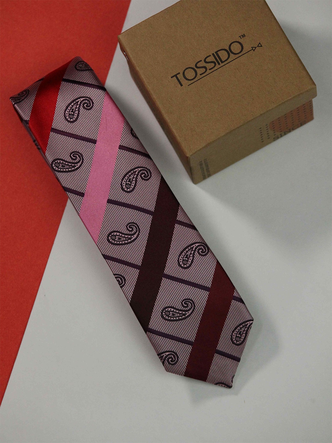 

Tossido Men Woven Design Skinny Tie, Pink