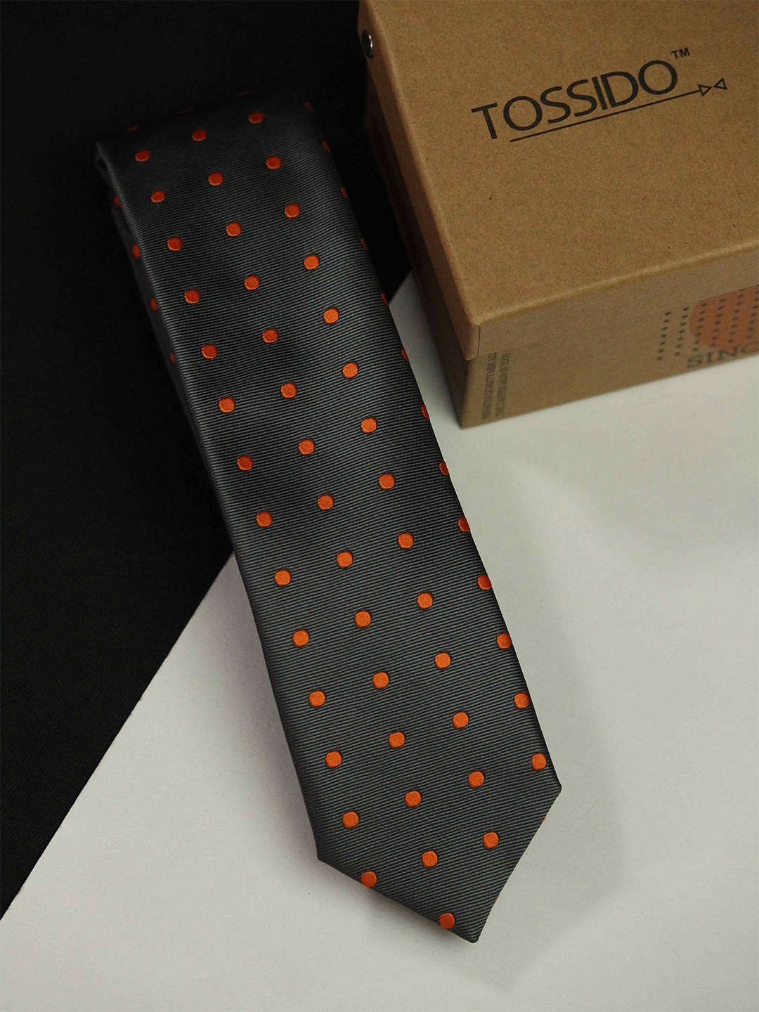 

Tossido Men Woven Design Skinny Tie, Grey