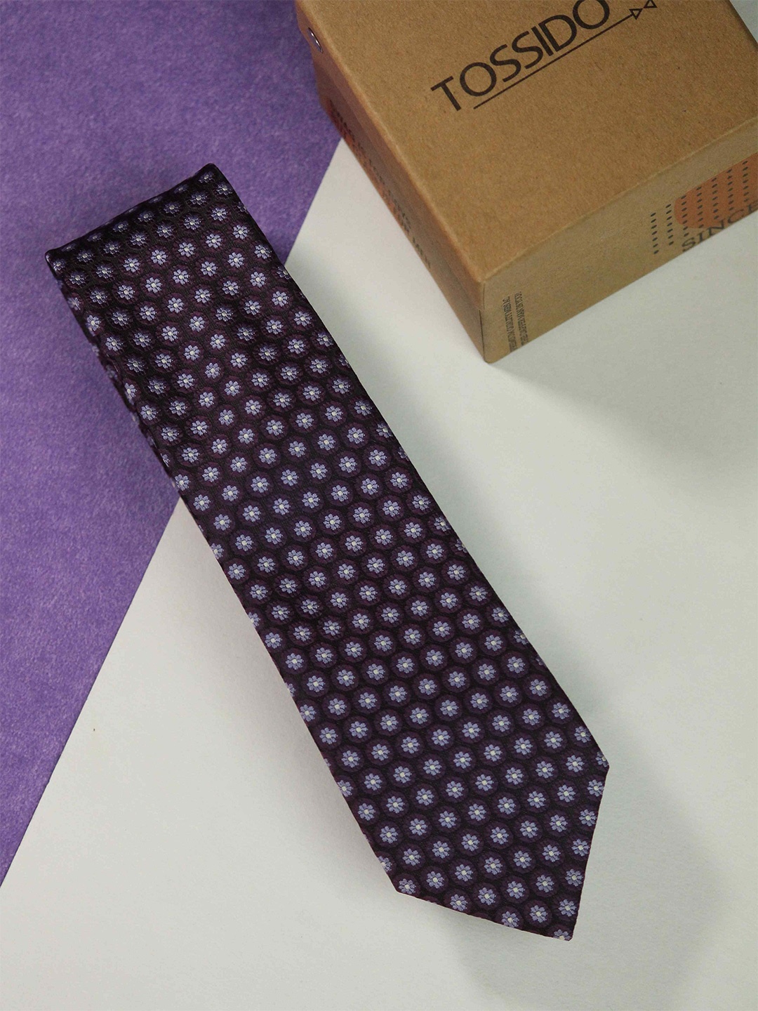 

Tossido Men Woven Design Skinny Tie, Purple