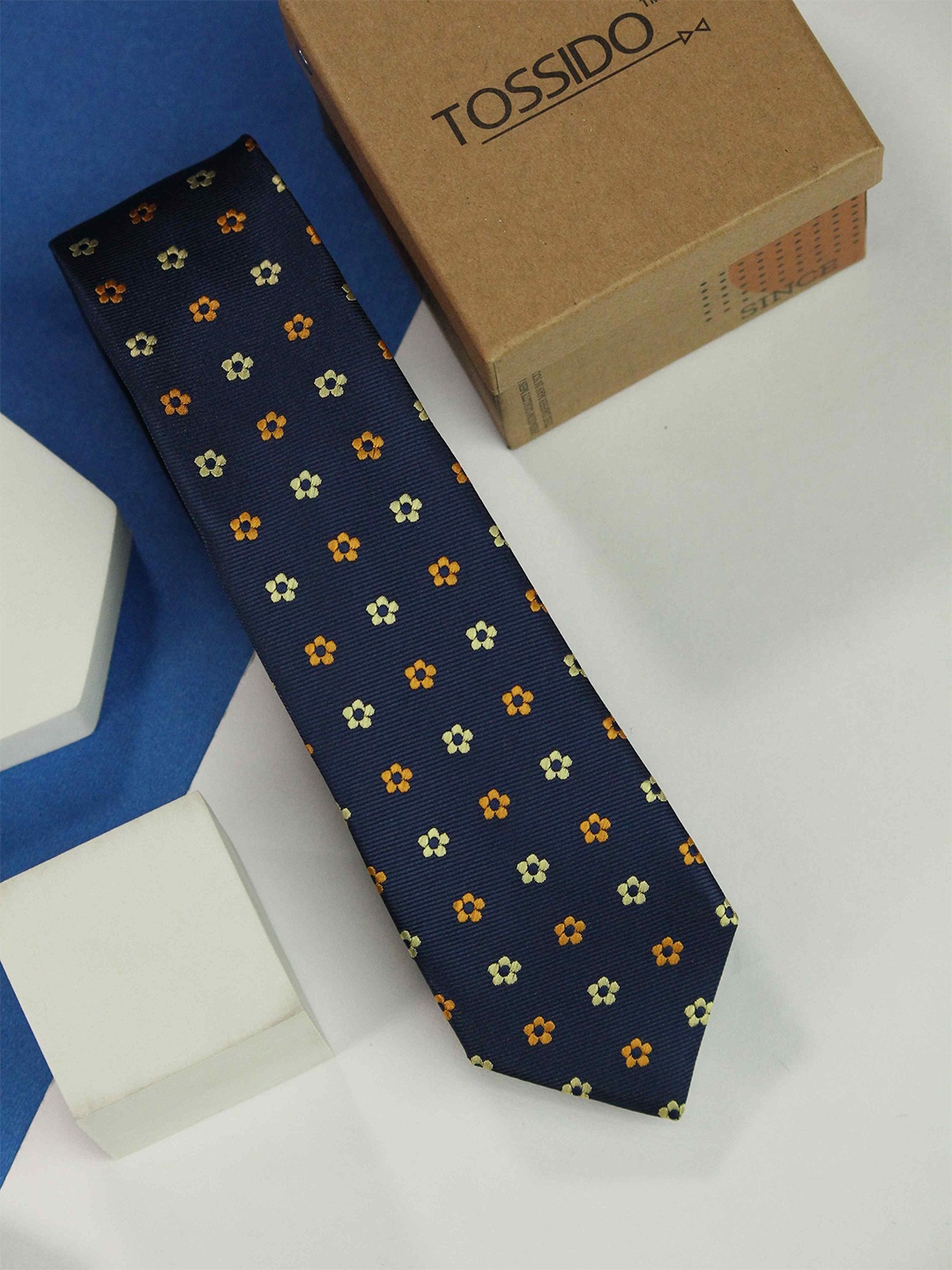 

Tossido Men Woven Design Skinny Tie, Blue