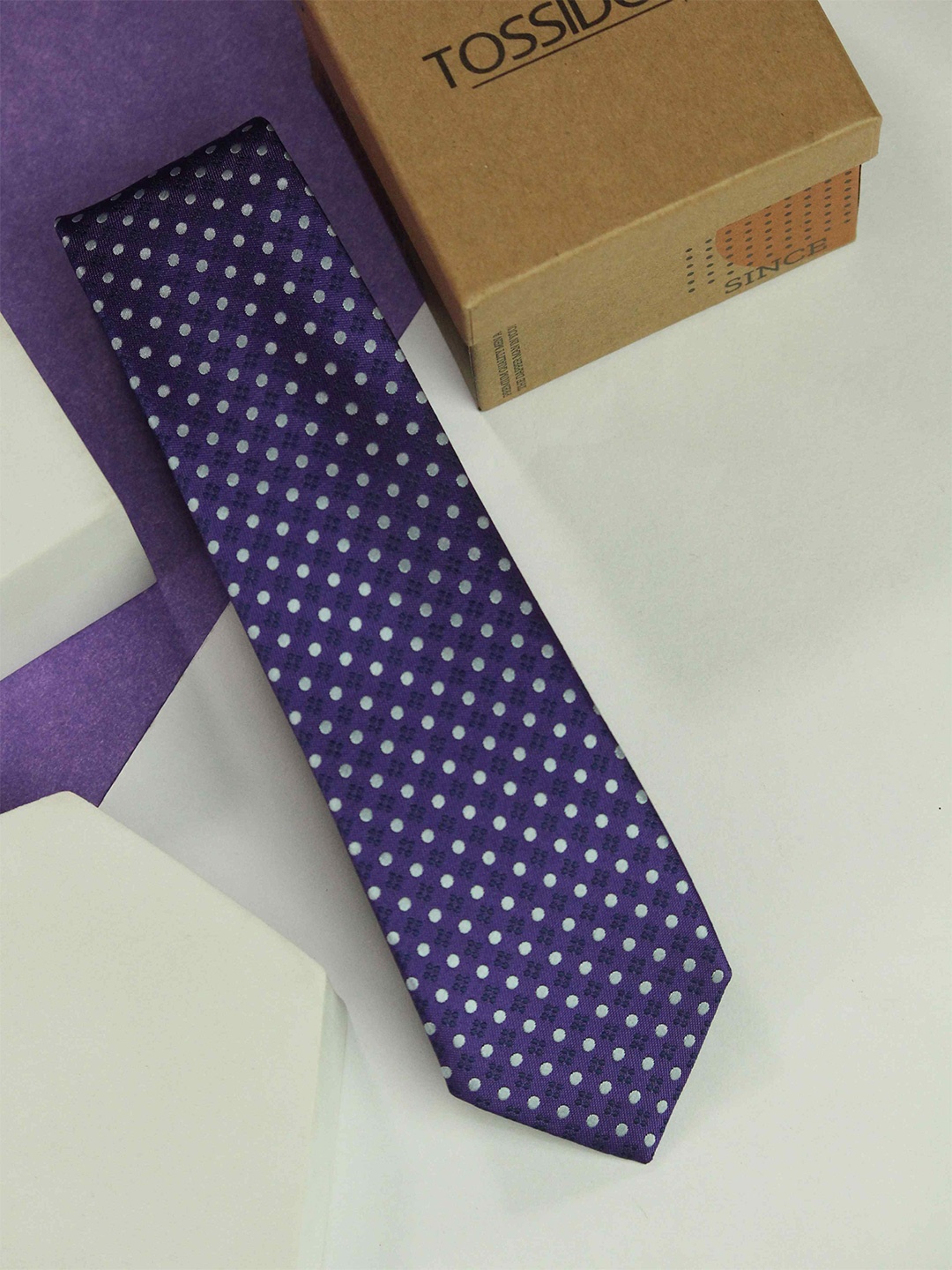 

Tossido Men Woven Design Skinny Tie, Purple