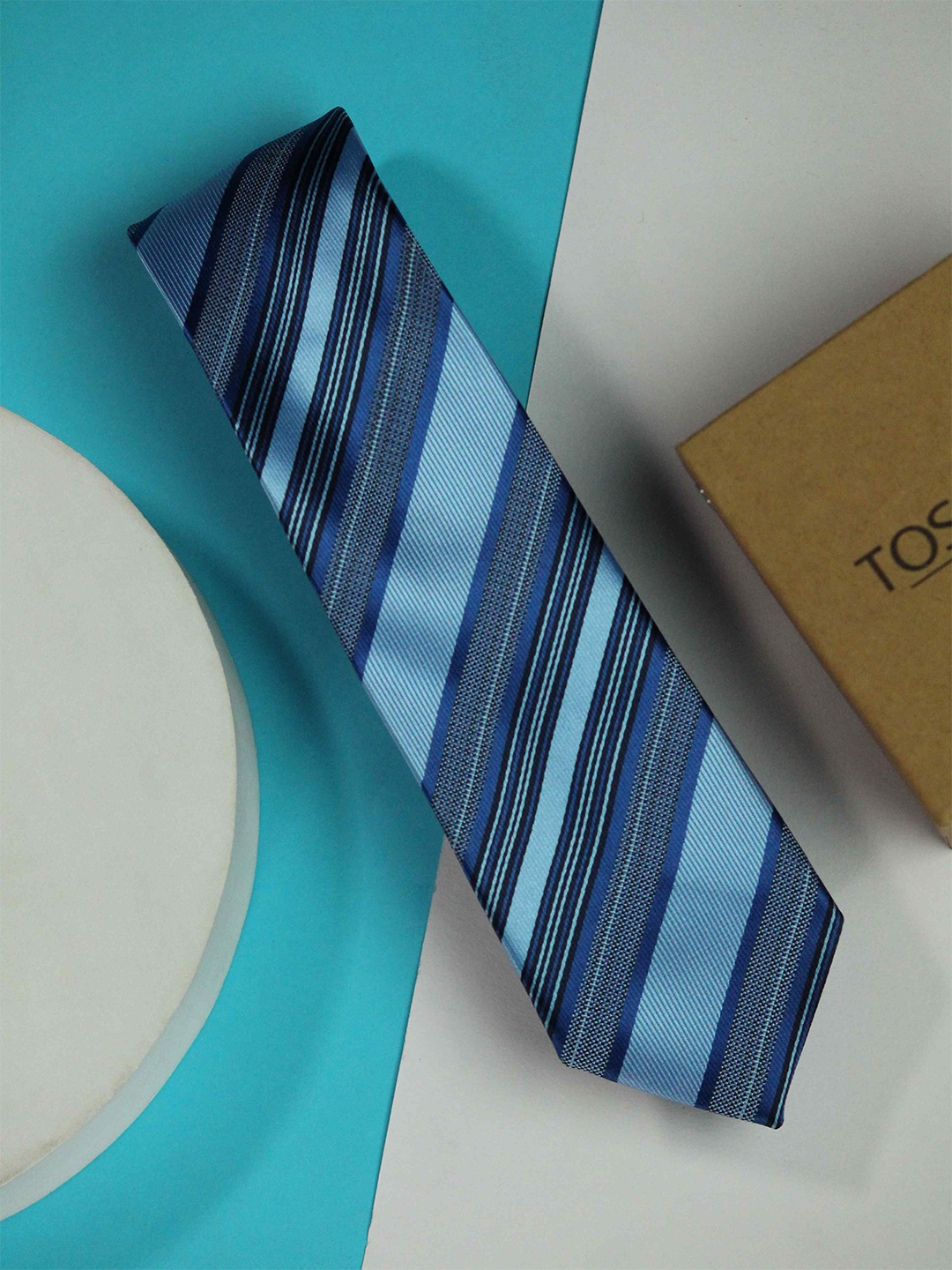 

Tossido Men Woven Design Skinny Tie, Blue