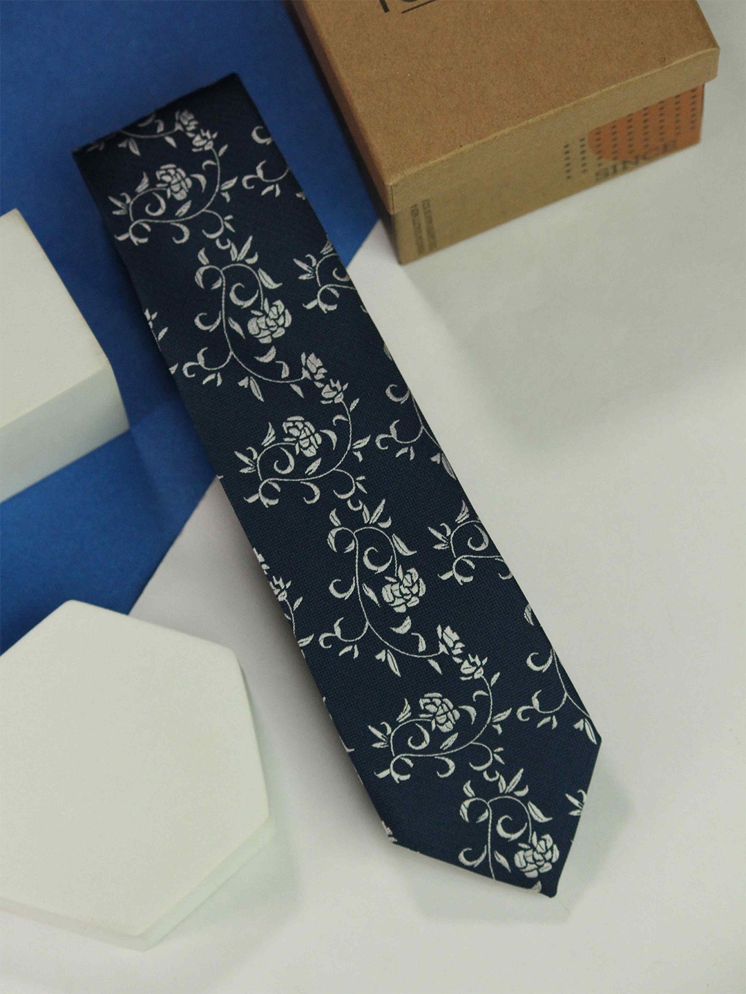 

Tossido Men Woven Design Skinny Tie, Blue