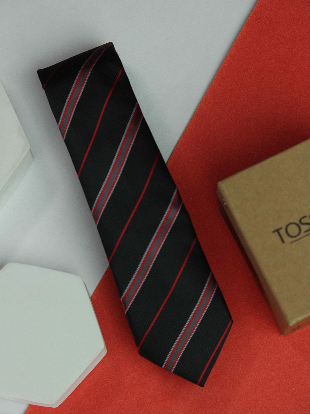 

Tossido Men Woven Design Skinny Tie, Black