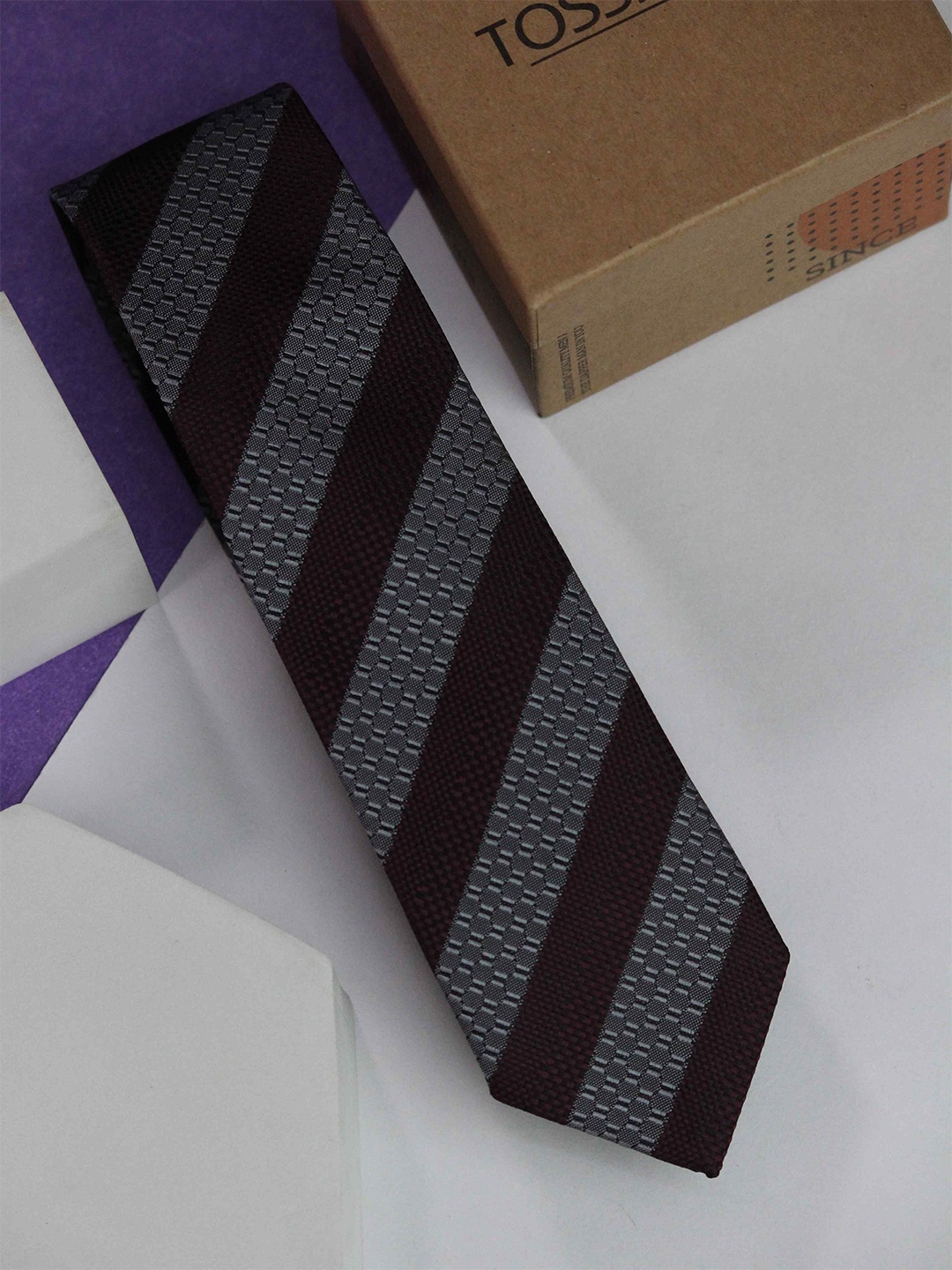 

Tossido Men Woven Design Skinny Tie, Brown