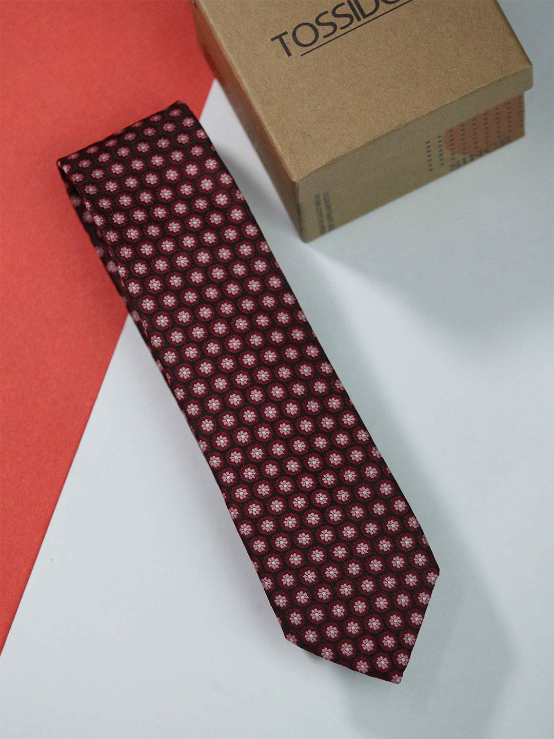 

Tossido Men Woven Design Skinny Tie, Maroon