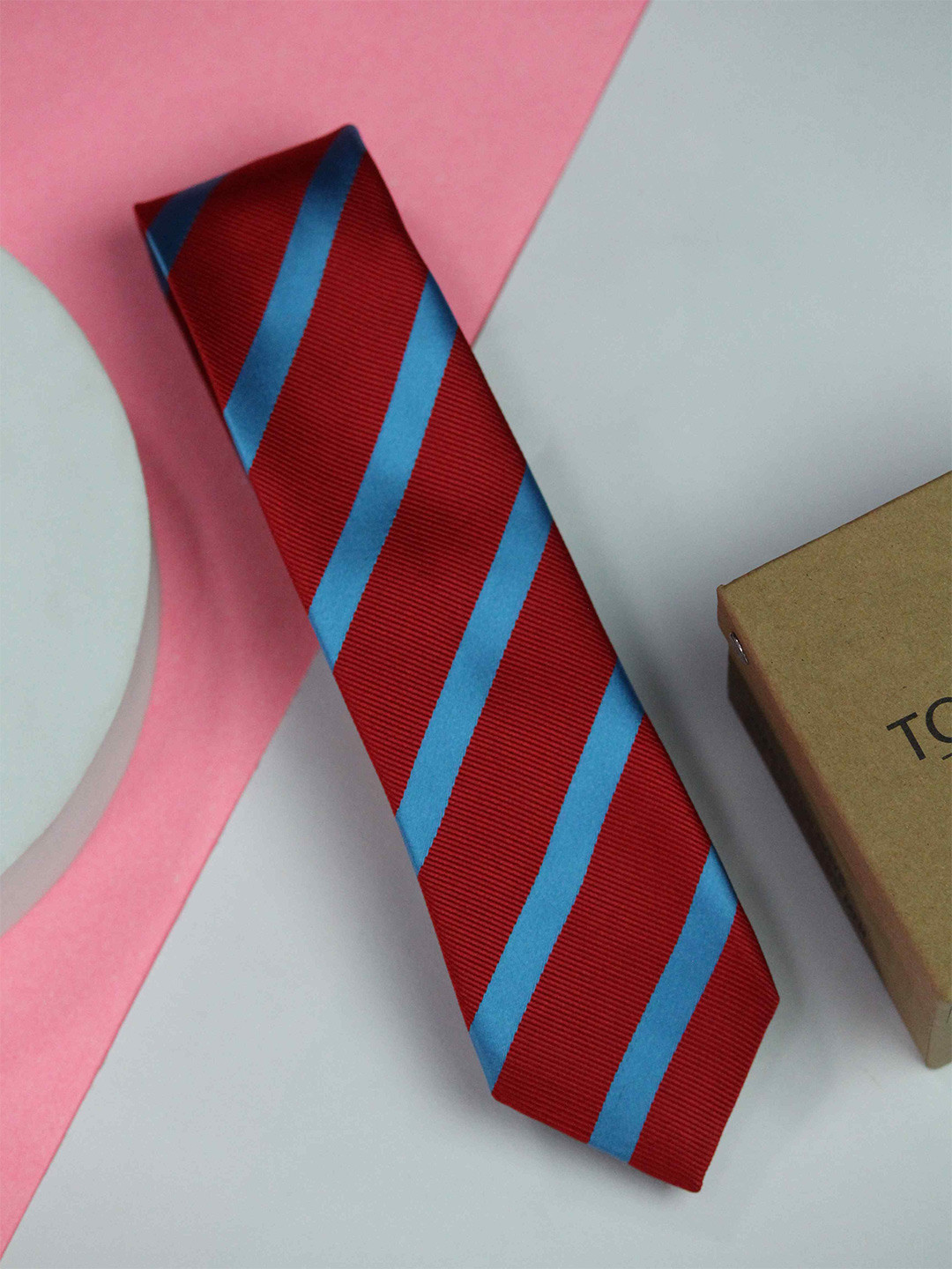 

Tossido Men Woven Design Skinny Tie, Red