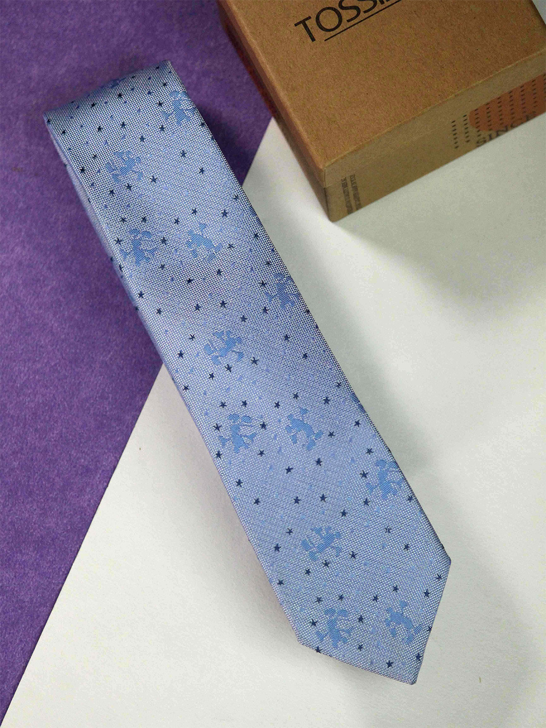 

Tossido Men Woven Design Skinny Tie, Blue