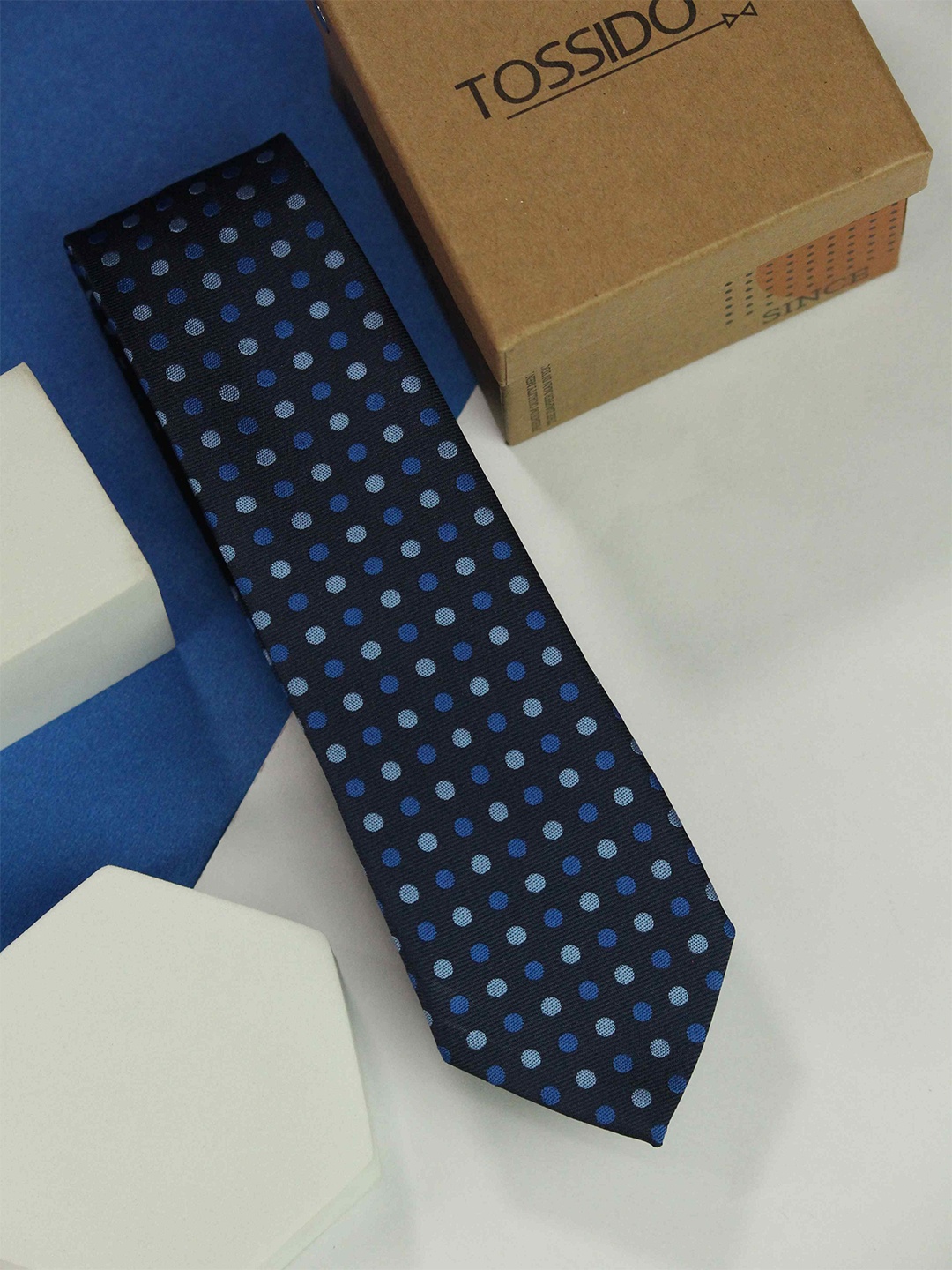 

Tossido Men Woven Design Skinny Tie, Blue