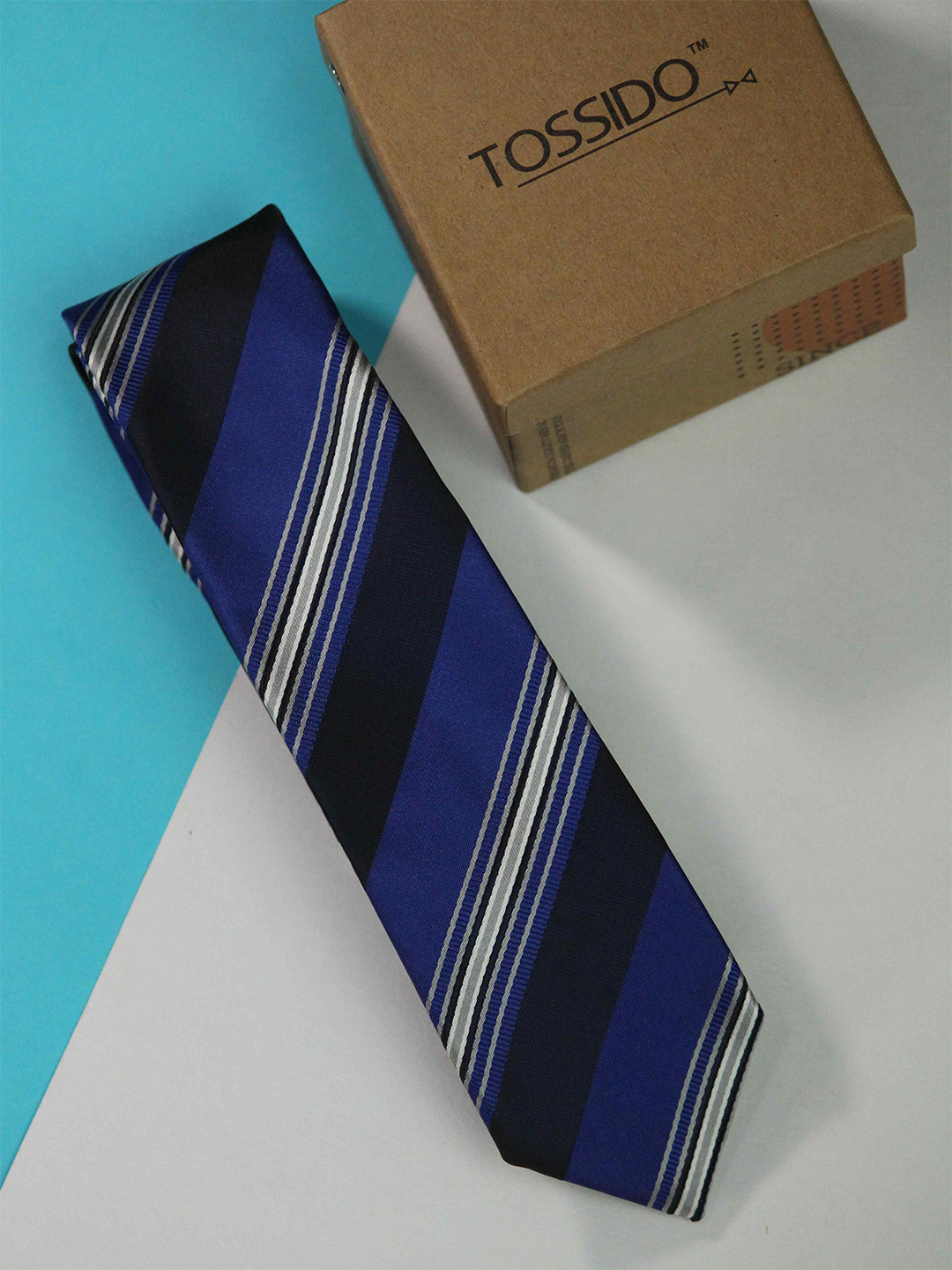 

Tossido Men Woven Design Skinny Tie, Blue