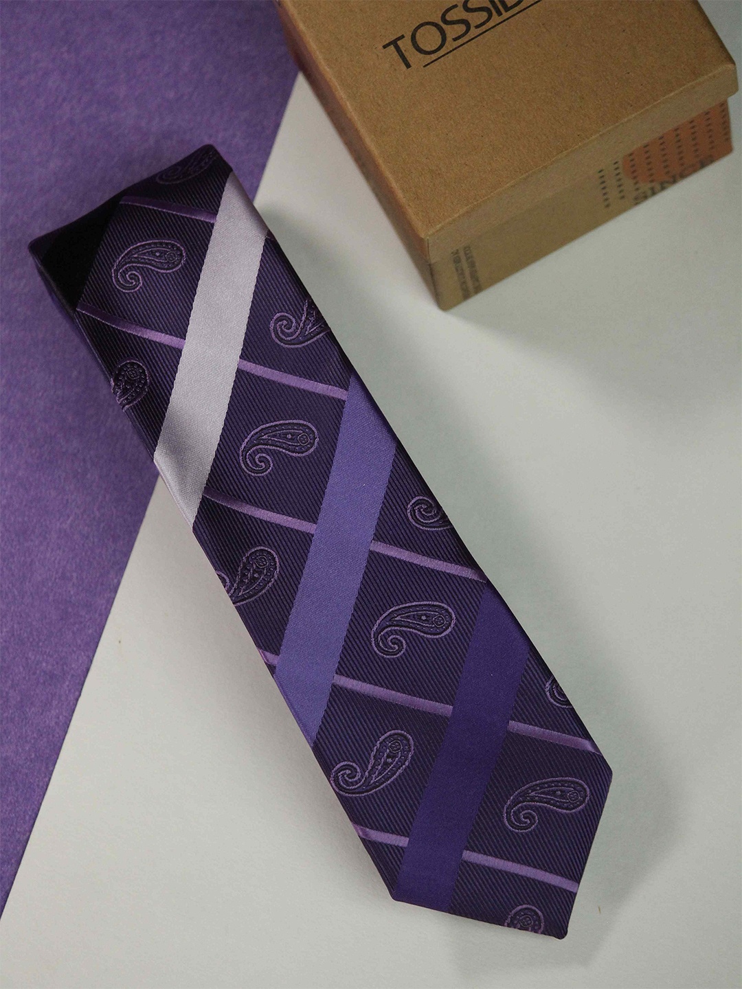 

Tossido Men Woven Design Skinny Tie, Purple