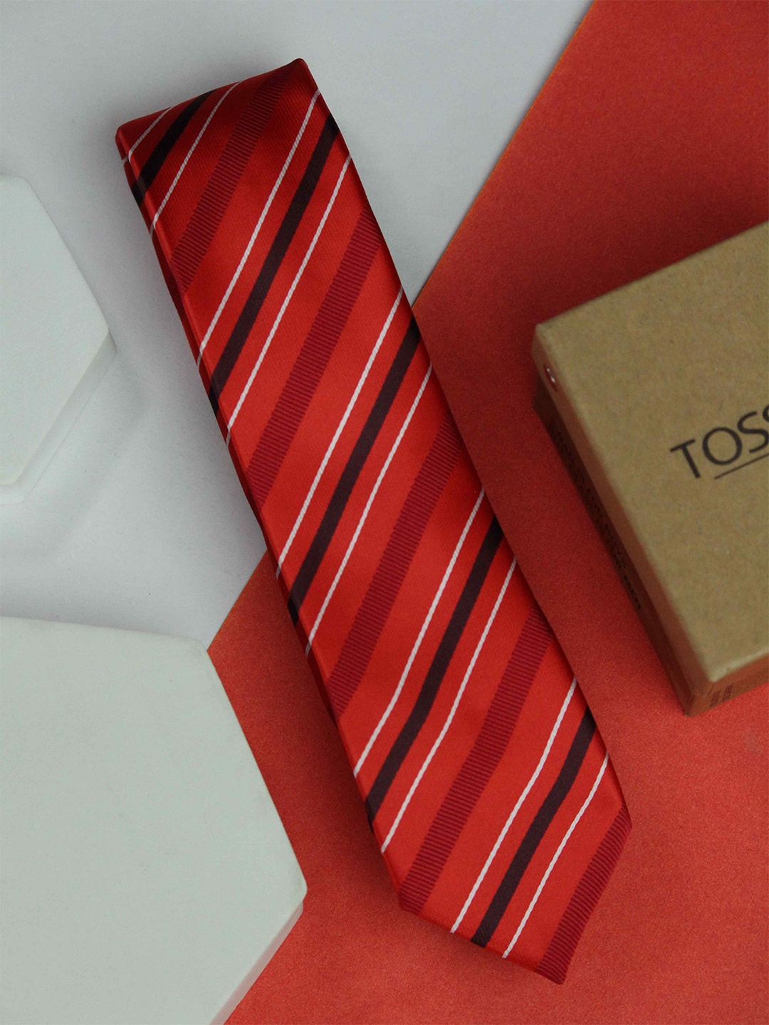 

Tossido Men Woven Design Skinny Tie, Red