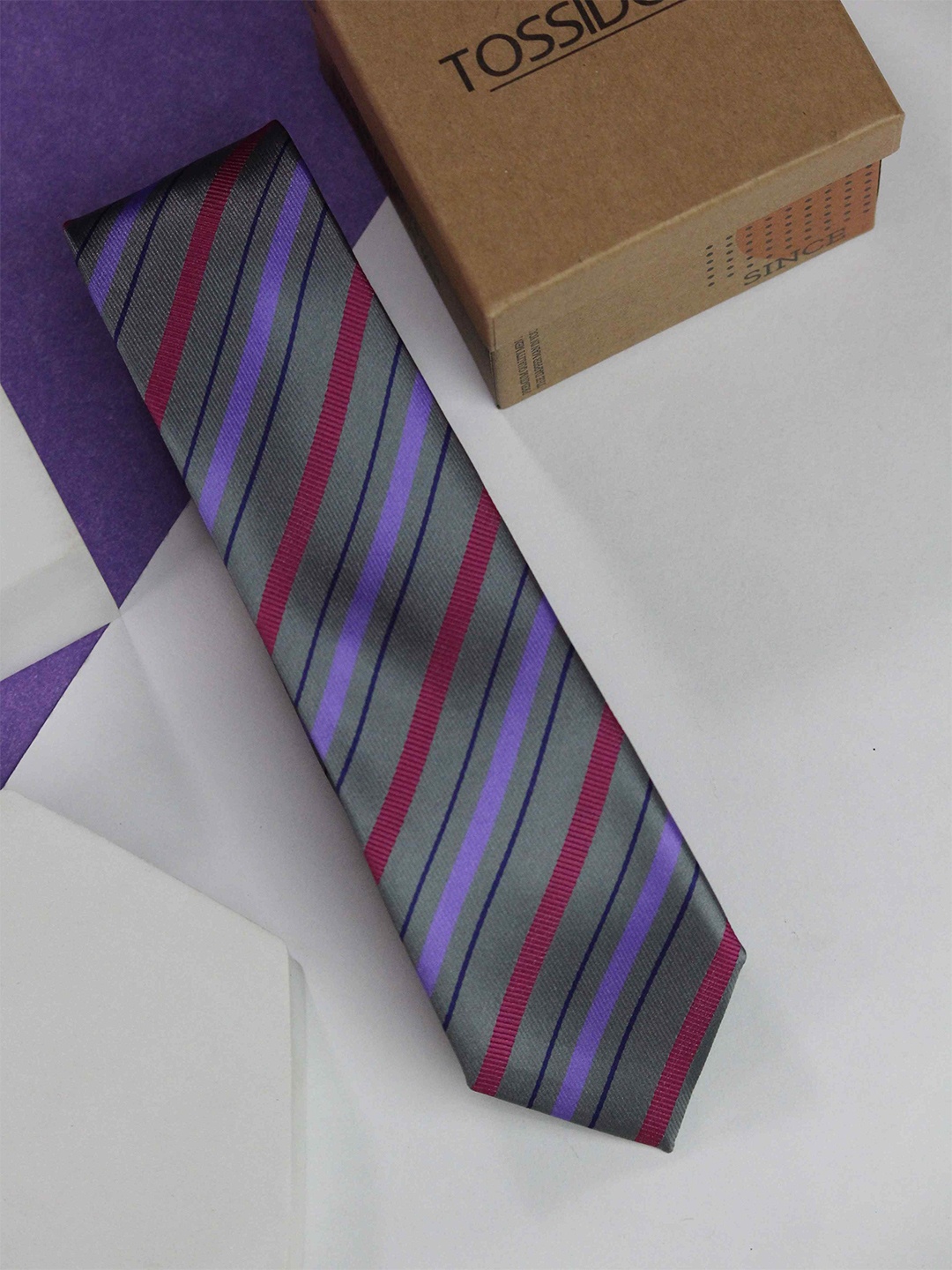 

Tossido Men Woven Design Skinny Tie, Grey