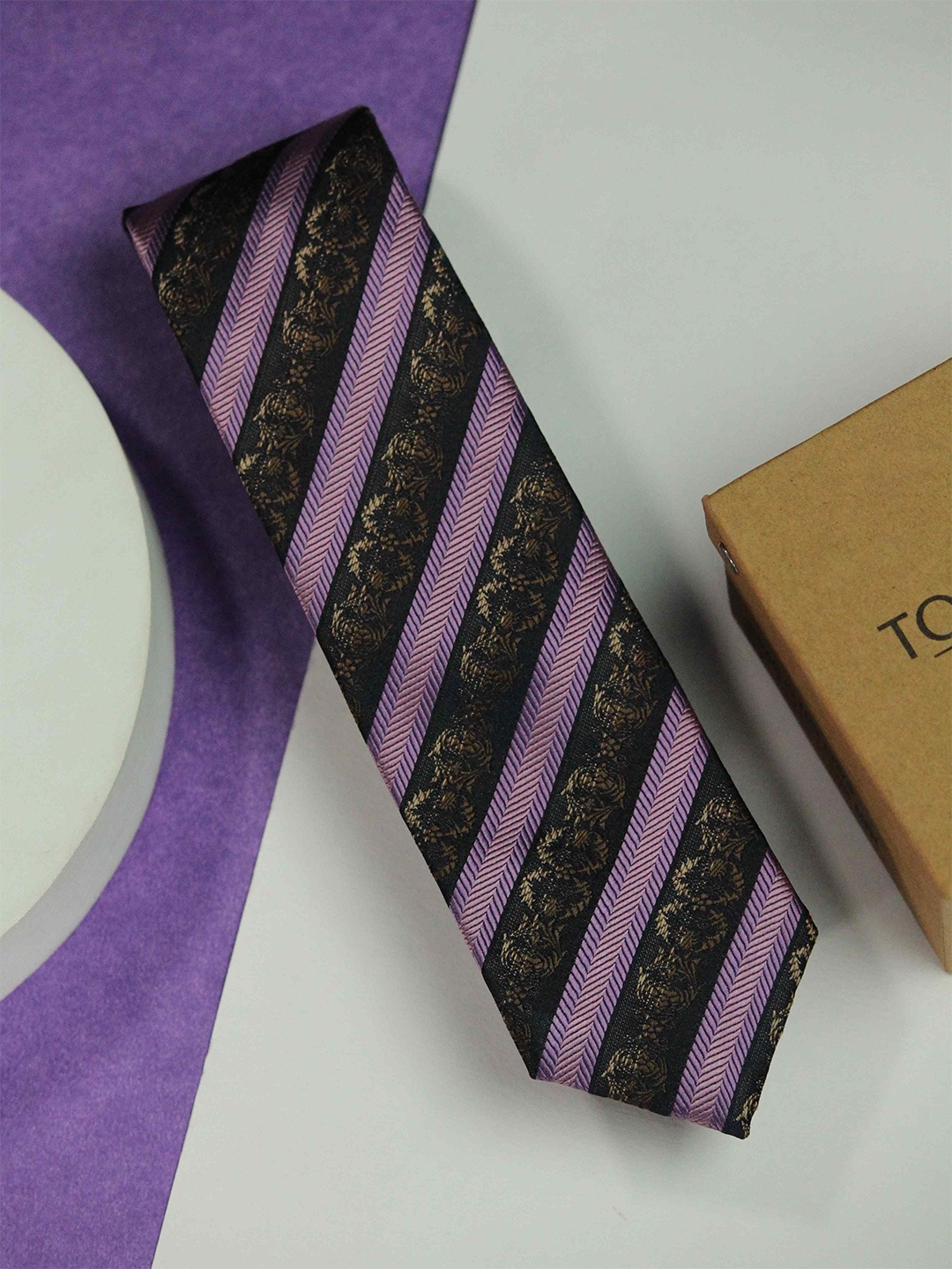

Tossido Men Woven Design Skinny Tie, Purple