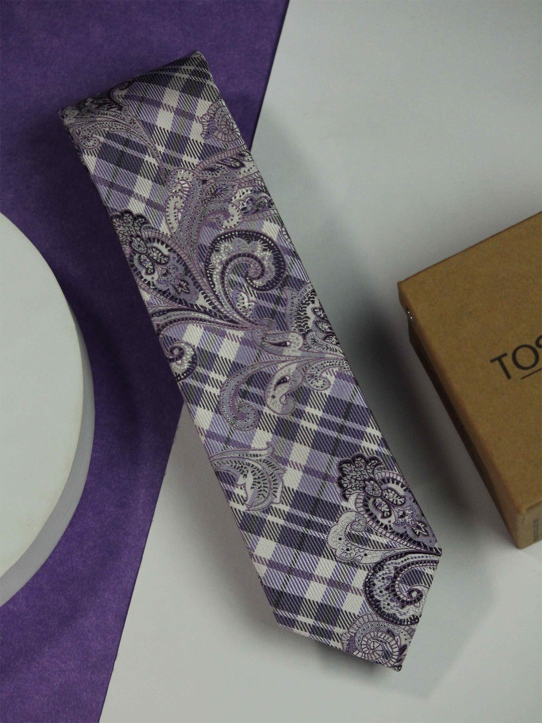 

Tossido Men Woven Design Skinny Tie, Purple