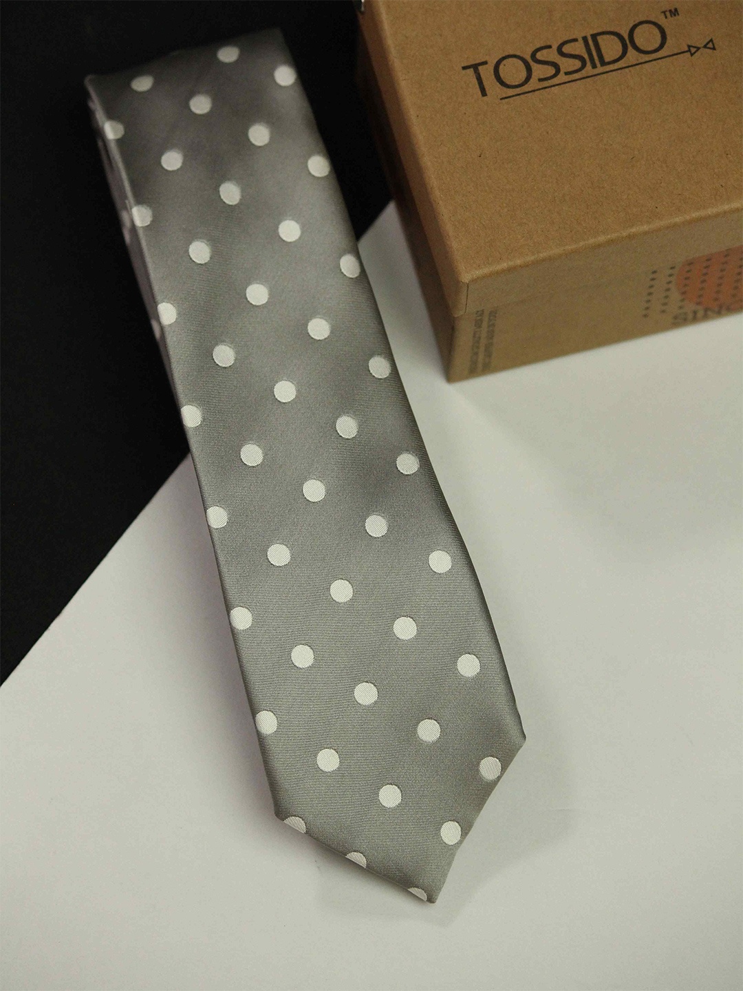 

Tossido Men Woven Design Skinny Tie, Grey