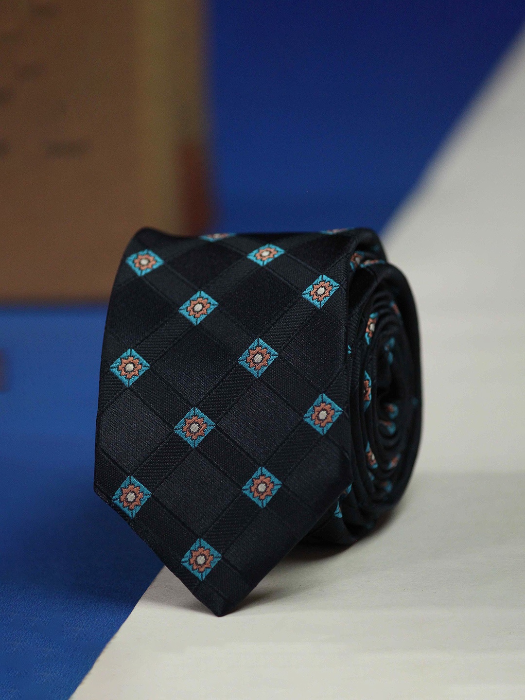 

Tossido Men Woven Design Skinny Tie, Blue