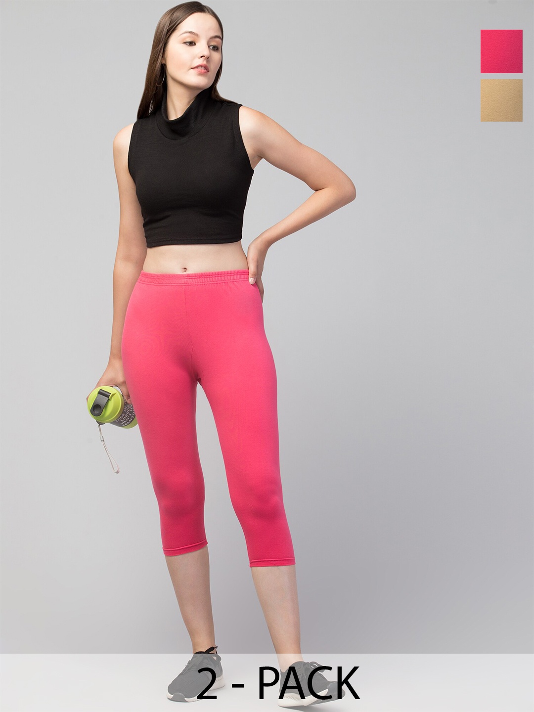 

Apraa & Parma Pack Of 2 Skinny Fit Mid Rise Capris, Pink