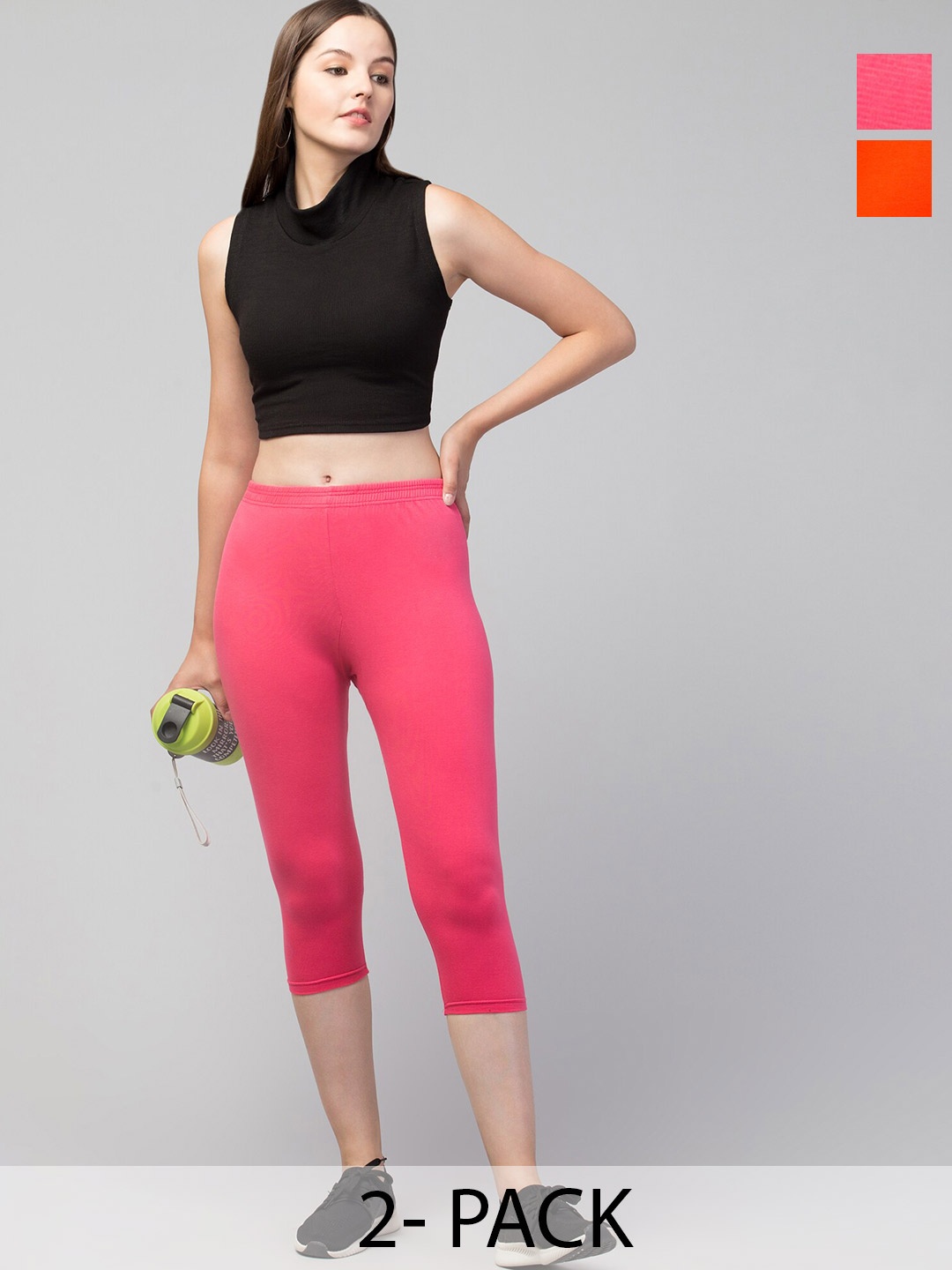 

Apraa & Parma Pack Of 2 Skinny Fit Mid Rise Capris, Pink