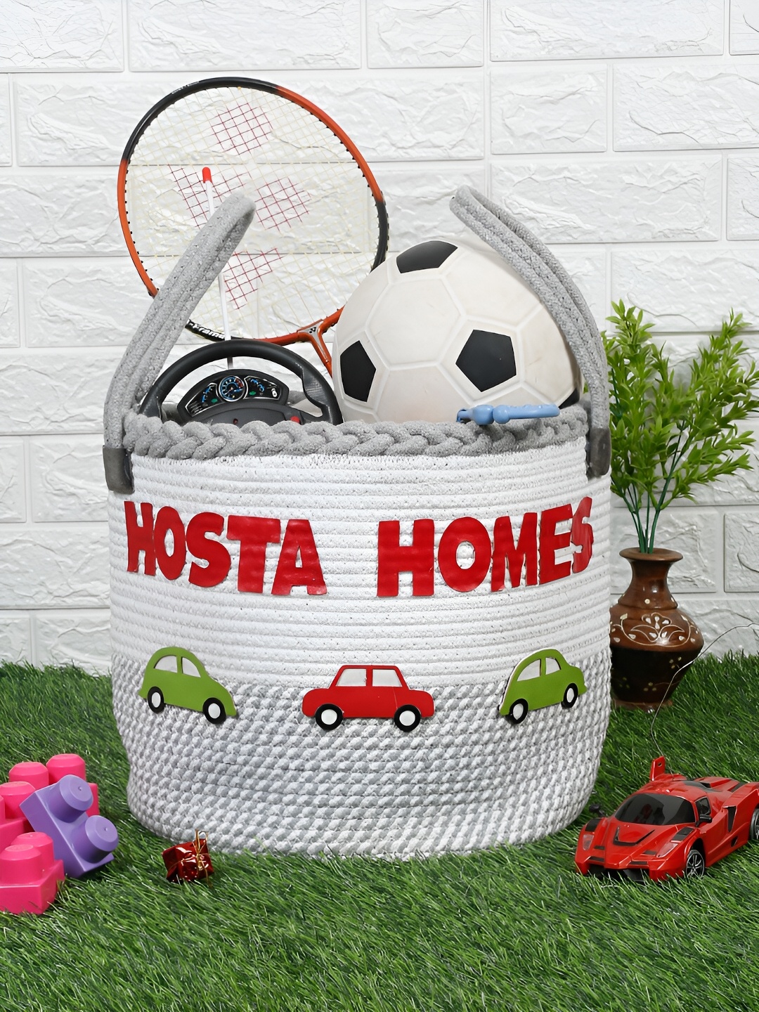

HOSTA HOMES White & Grey Printed Cotton Laundry Bag