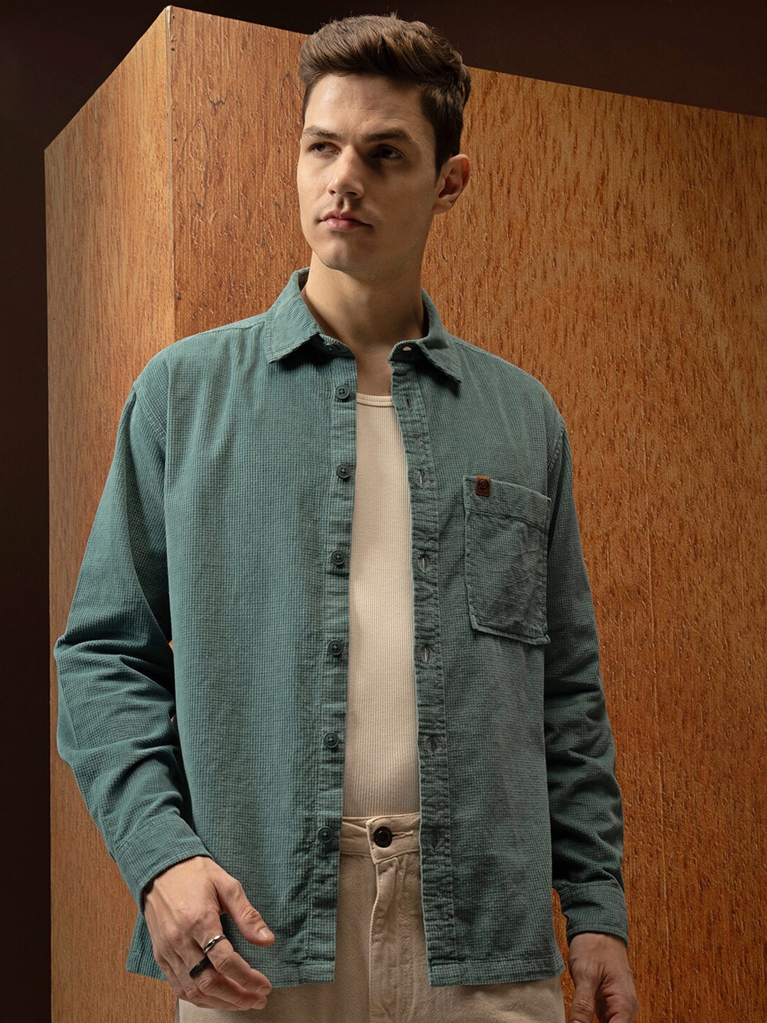 

LOCOMOTIVE Premium Oversized Corduroy Cotton Overshirt, Green