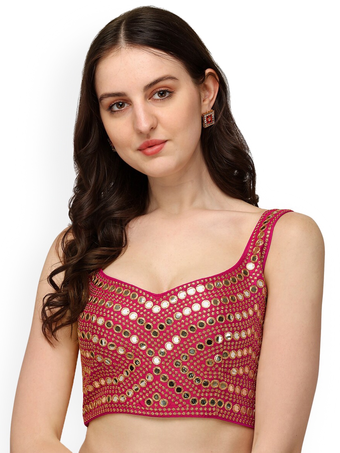 

Amrutam Fab Embroidered Mirror Work Silk Saree Blouse, Pink