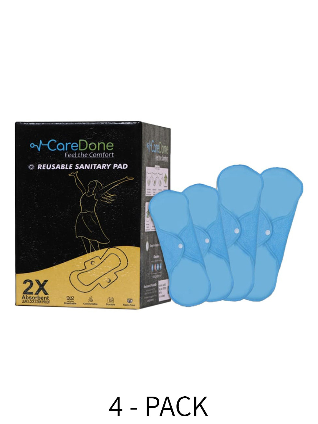 

CareDone 2 Pcs Maxi & 2 Pcs Super Maxi 2X Absorbent Reusable Sanitary Pads Combo, Blue