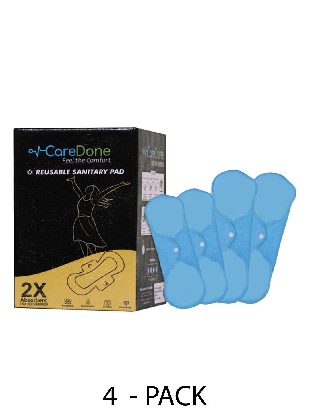 

CareDone Set Of 4 Reusable Maxi & Super Maxi Sanitary Pads, Blue