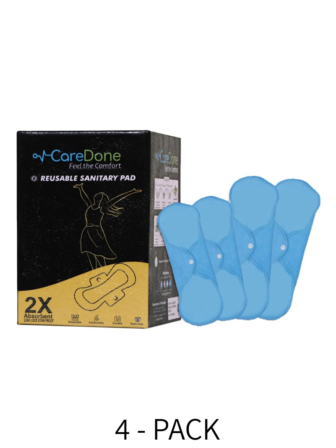 

CareDone 2 Pcs Maxi & 2 Pcs Super Maxi 2X Absorbent Reusable Sanitary Pads Combo, Blue