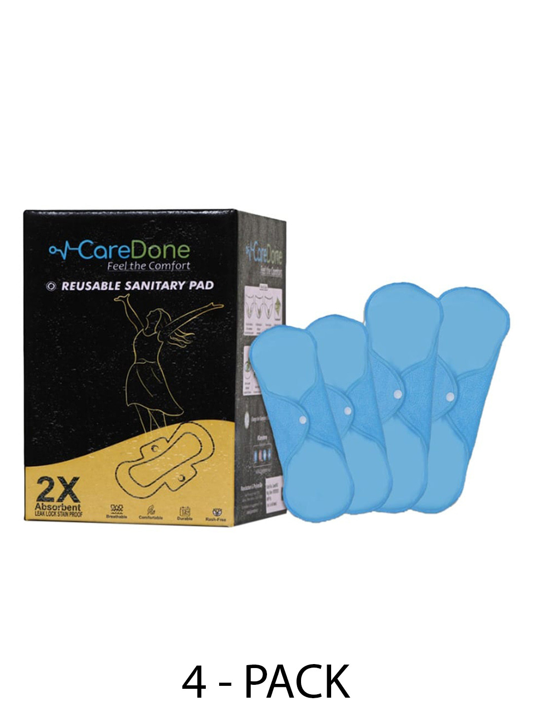 

CareDone 2 Pcs Maxi & 2 Pcs Super Maxi 2X Absorbent Reusable Sanitary Pads Combo, Blue