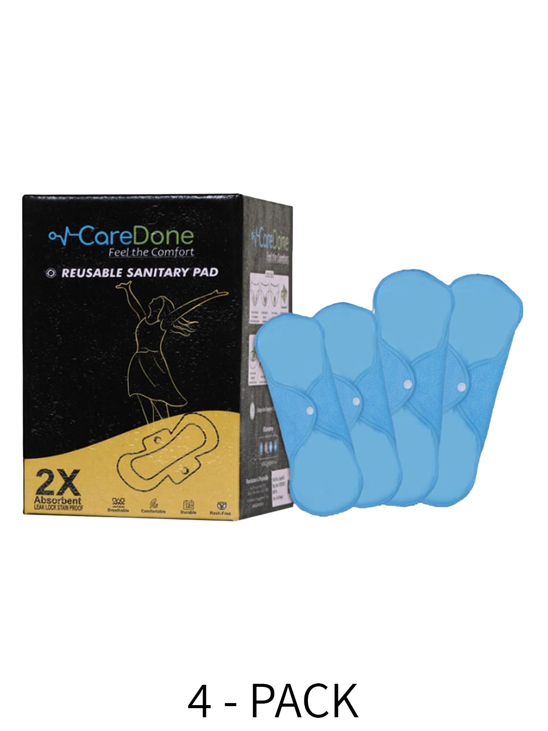 

CareDone 2 Pcs Maxi & 2 Pcs Super Maxi 2X Absorbent Reusable Sanitary Pads Combo, Blue