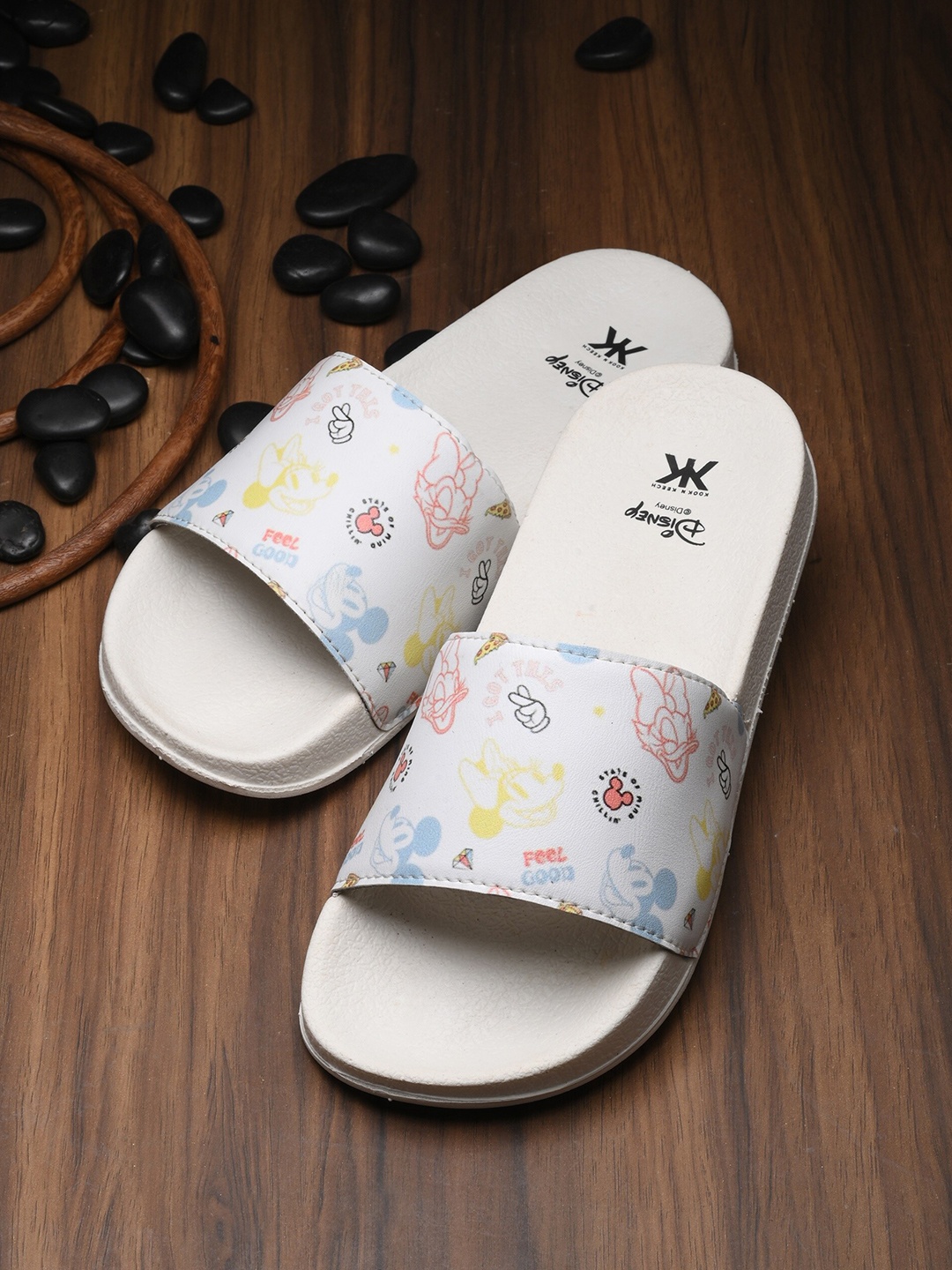 

Kook N Keech Women White Mickey & Friends Printed Sliders