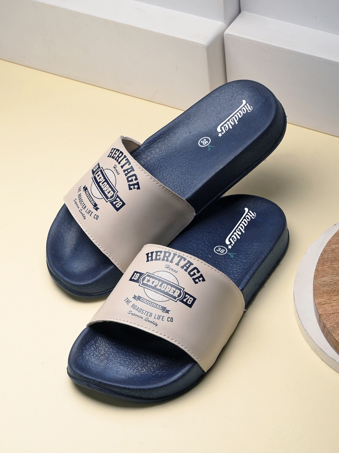 

The Roadster Lifestyle Co. Beige Printed Open Toe Sliders