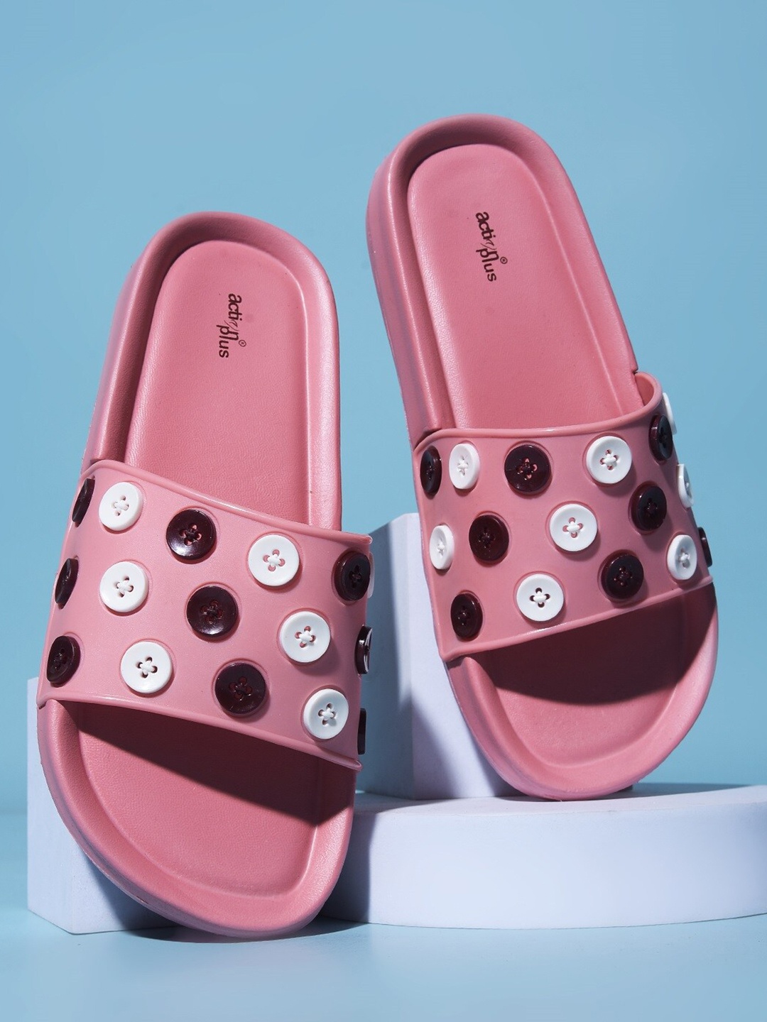 

Action Plus Women Self Design Rubber Sliders, Pink