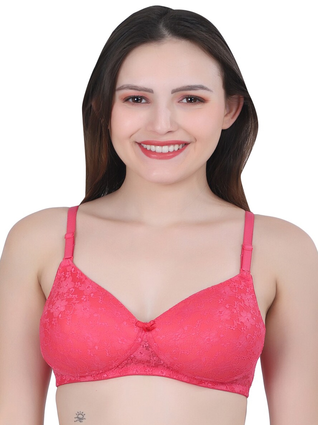 

Eve's Beauty Floral Lace Full Coverage Lightly Padded T-shirt Bra With All Day Comfort, Fuchsia