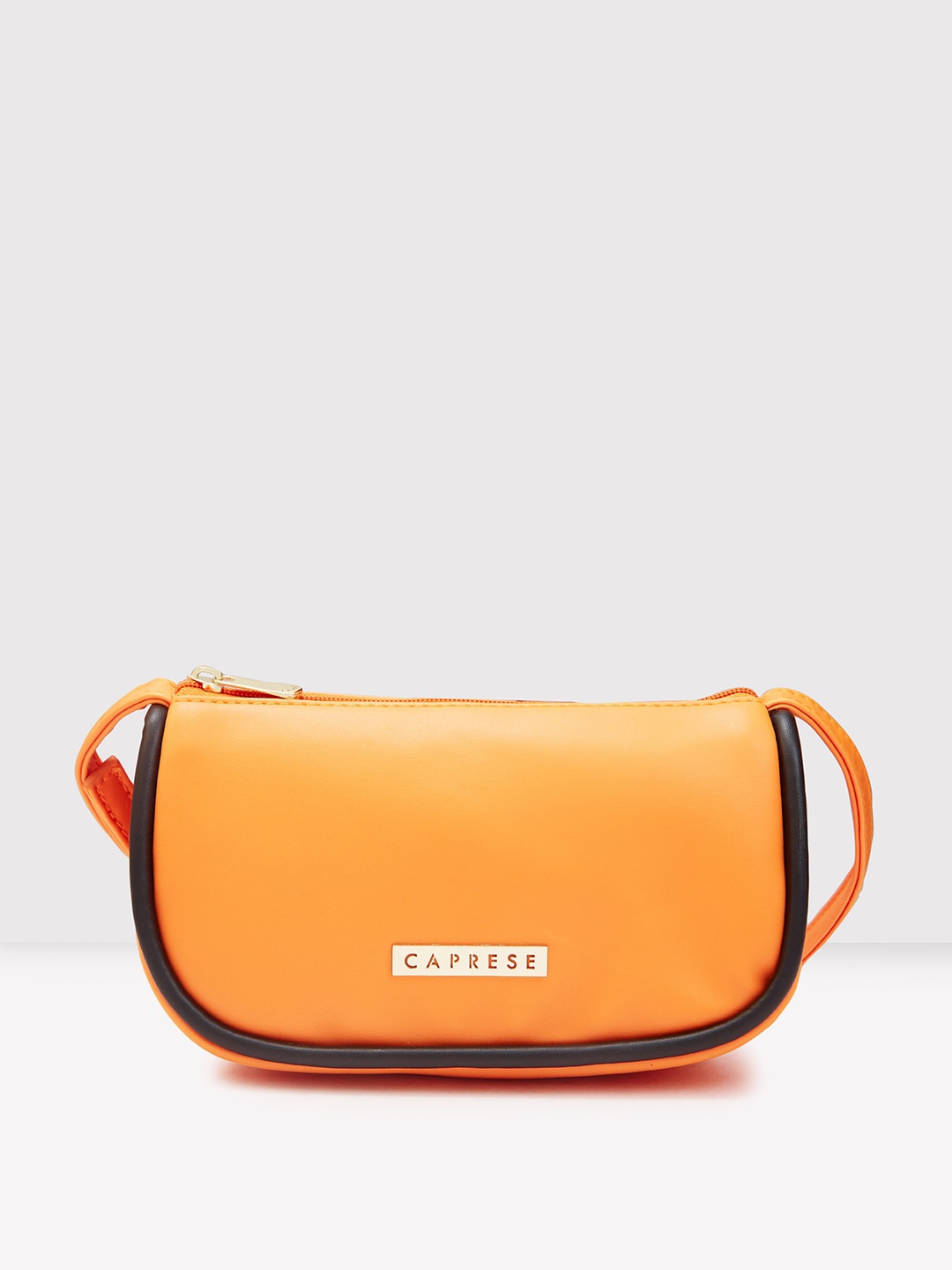 

Caprese Zip Detail PU Half Moon Sling Bag, Orange
