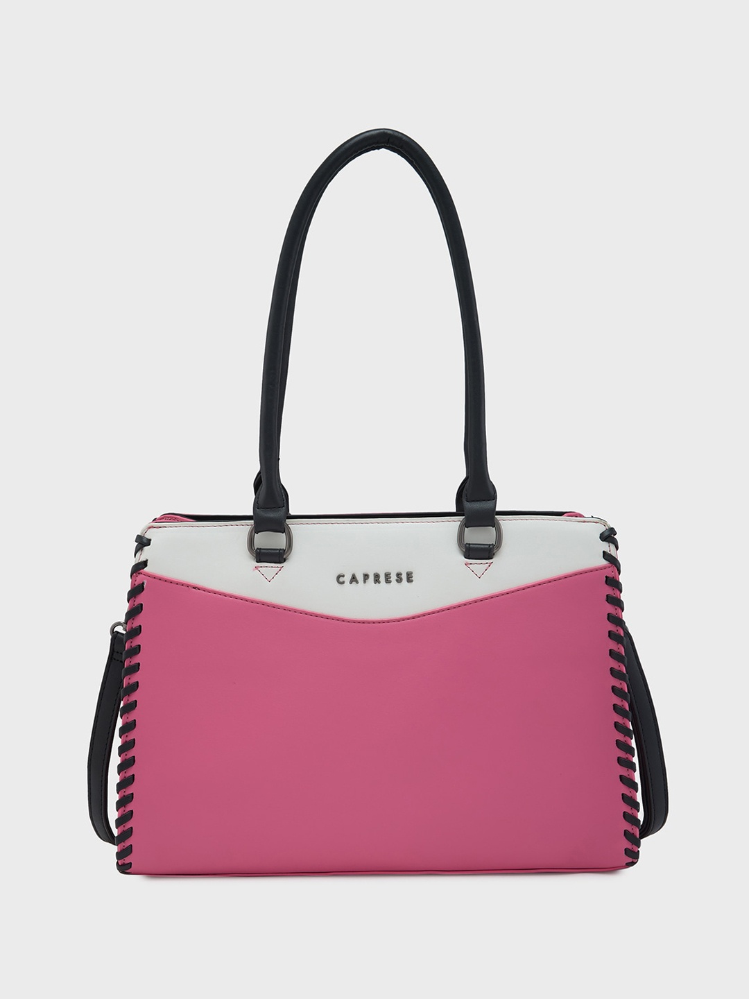 

Caprese Colourblocked Zip Detail Structured Handheld Bag, Pink