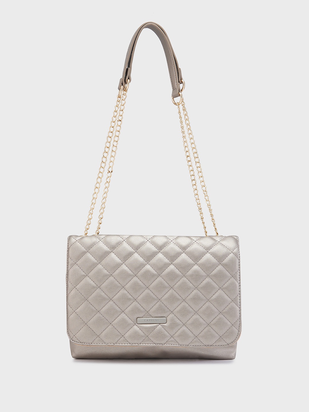 

Caprese Textured Zip Detail PU Structured Sling Bag with Quilted, Silver