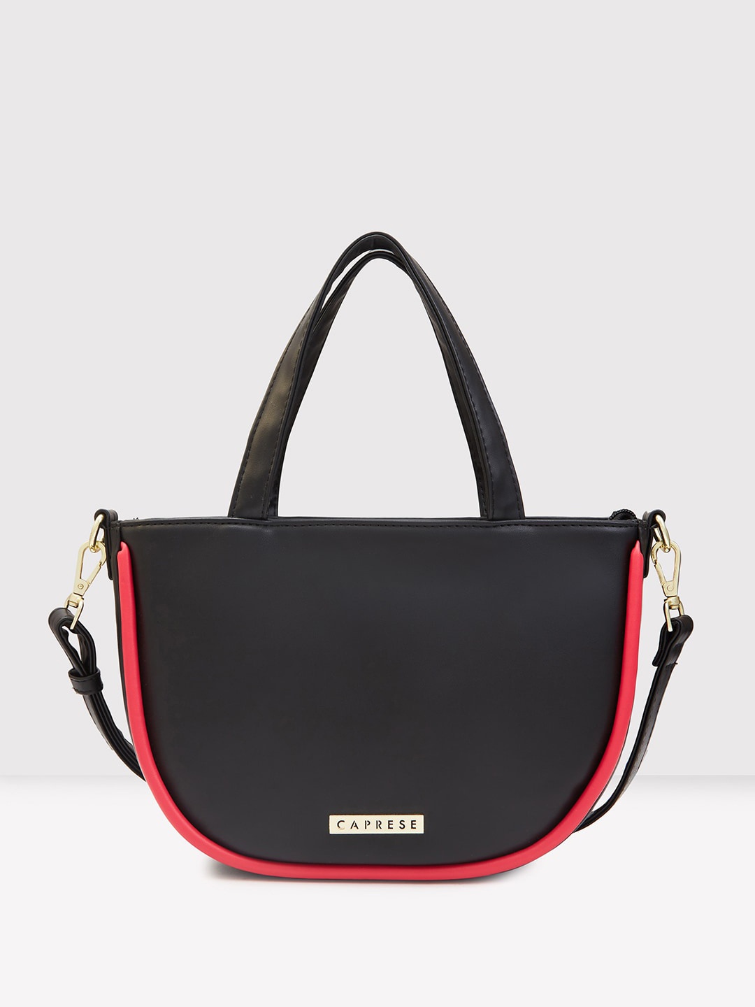 

Caprese Textured Zip Detail PU Half Moon Satchel Bag, Black
