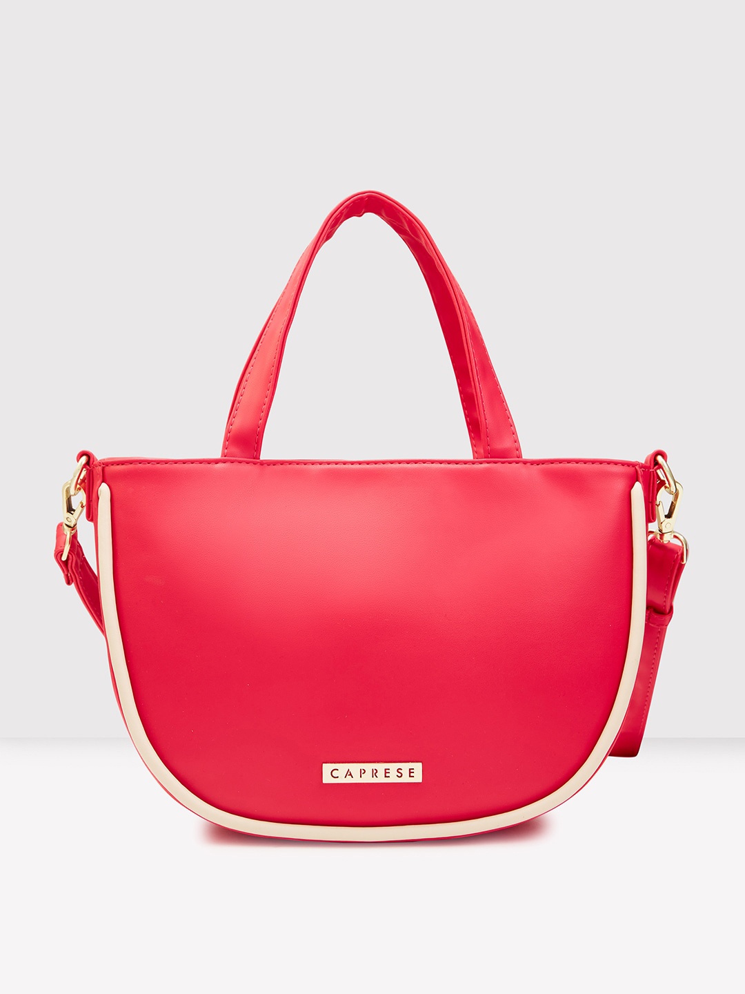 

Caprese Textured Zip Detail PU Half Moon Satchel Bag, Red
