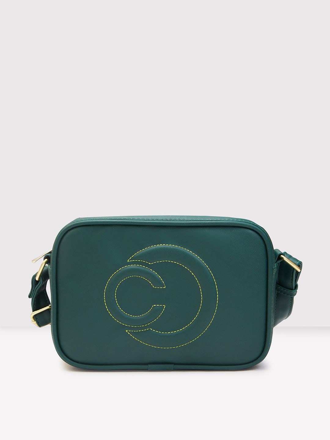

Caprese Brand Logo Printed Structured Sling Bag, Green