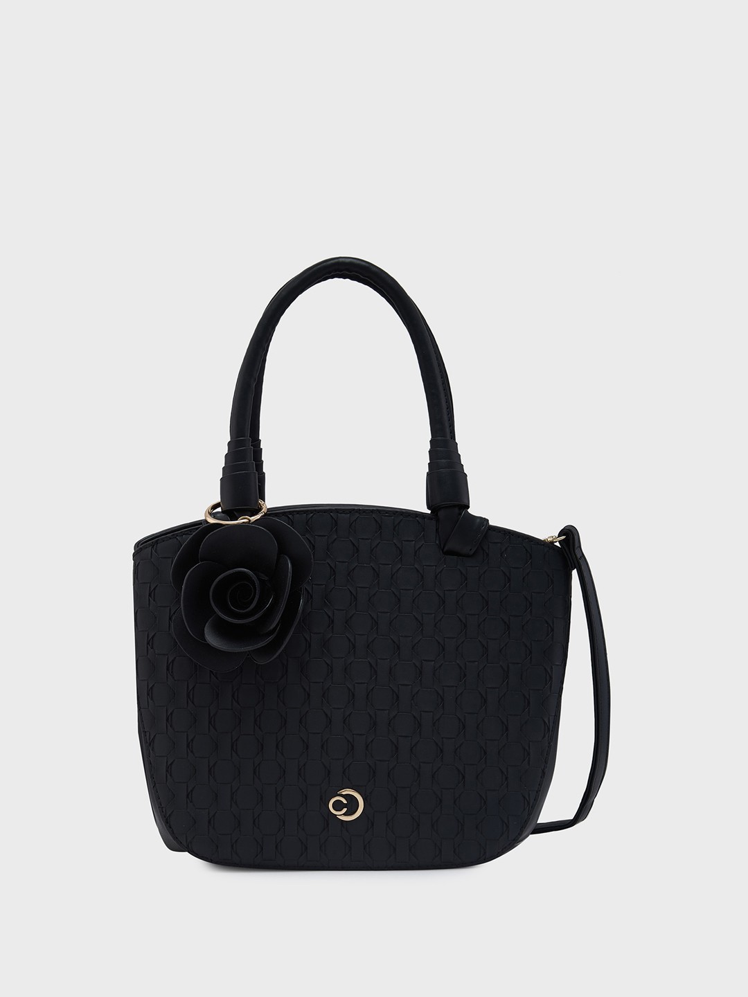 

Caprese Geometric Textured Structured Handheld Bag, Black
