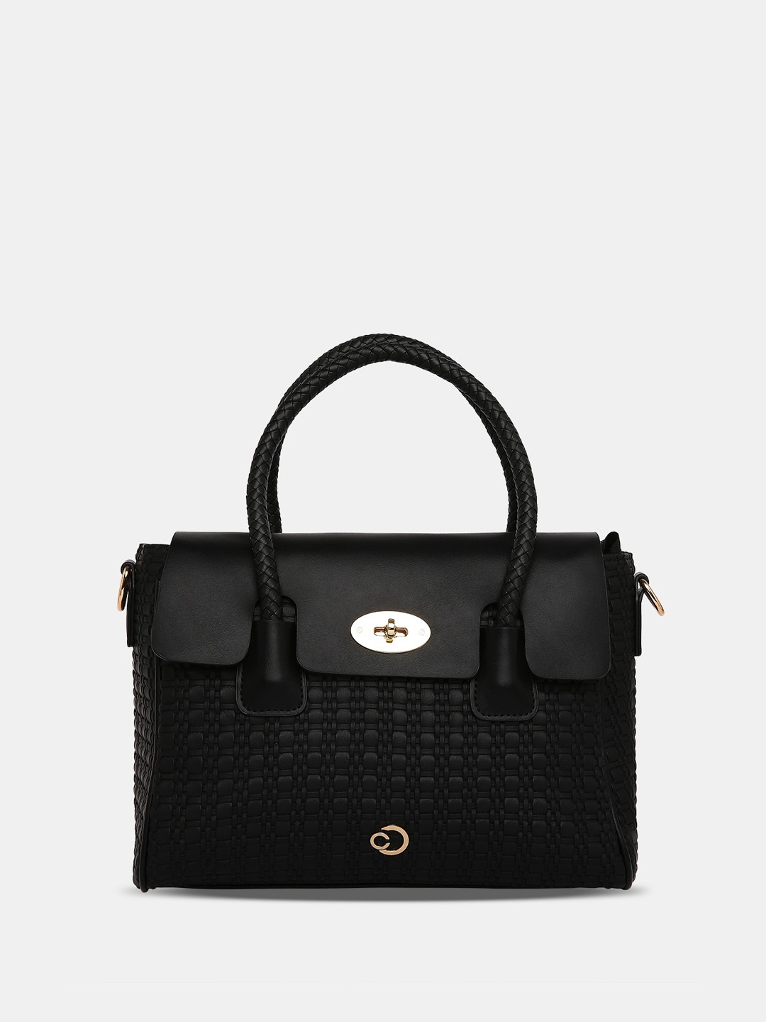 

Caprese Textured Structured Satchel Bag, Black