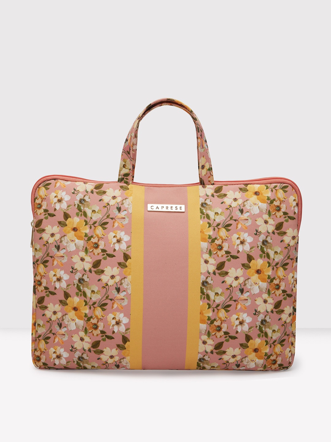 

Caprese Floral Printed Oversized Structured Handheld Bag, Peach