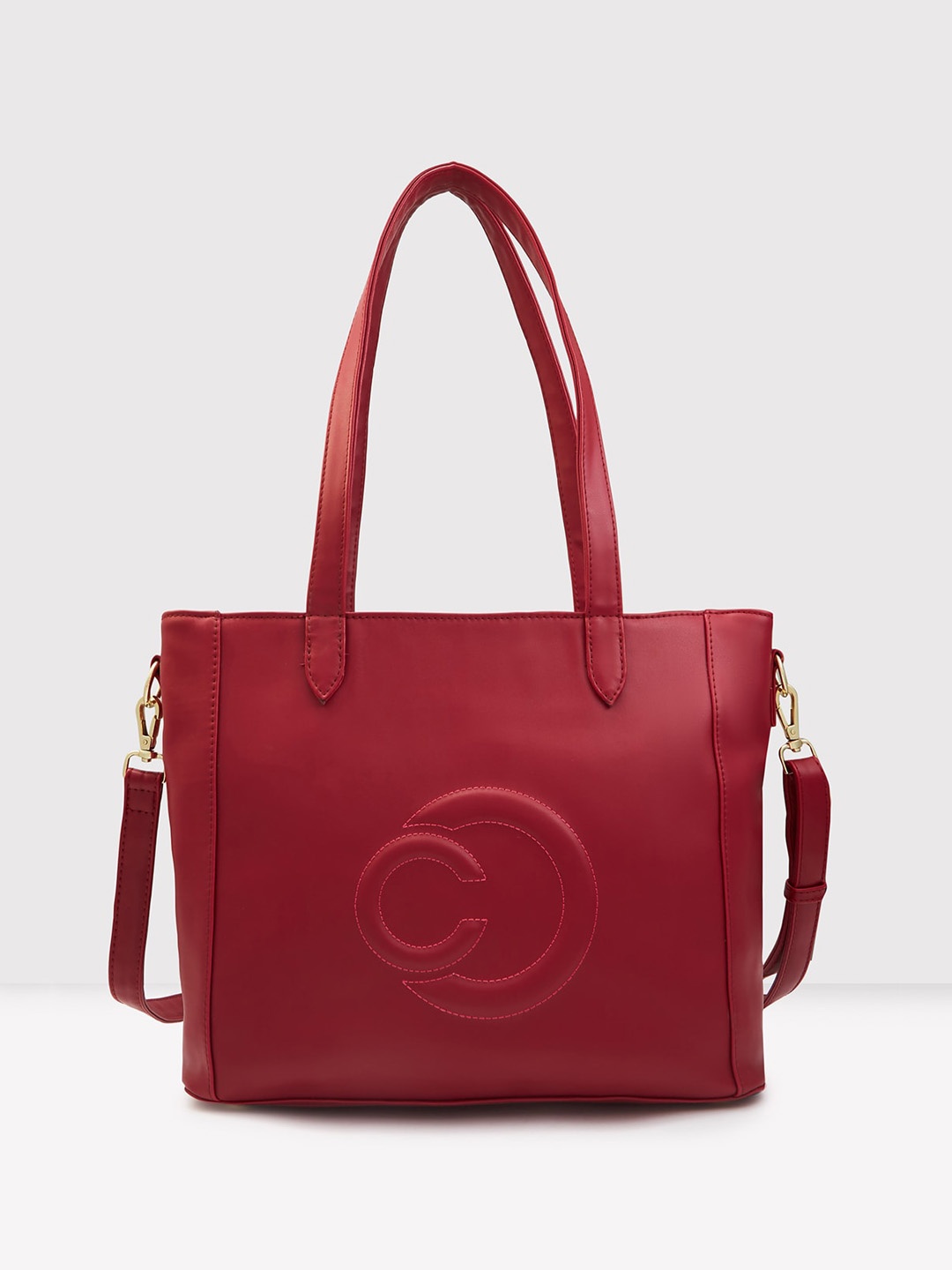Caprese Textured Structured Shoulder Bag, Red