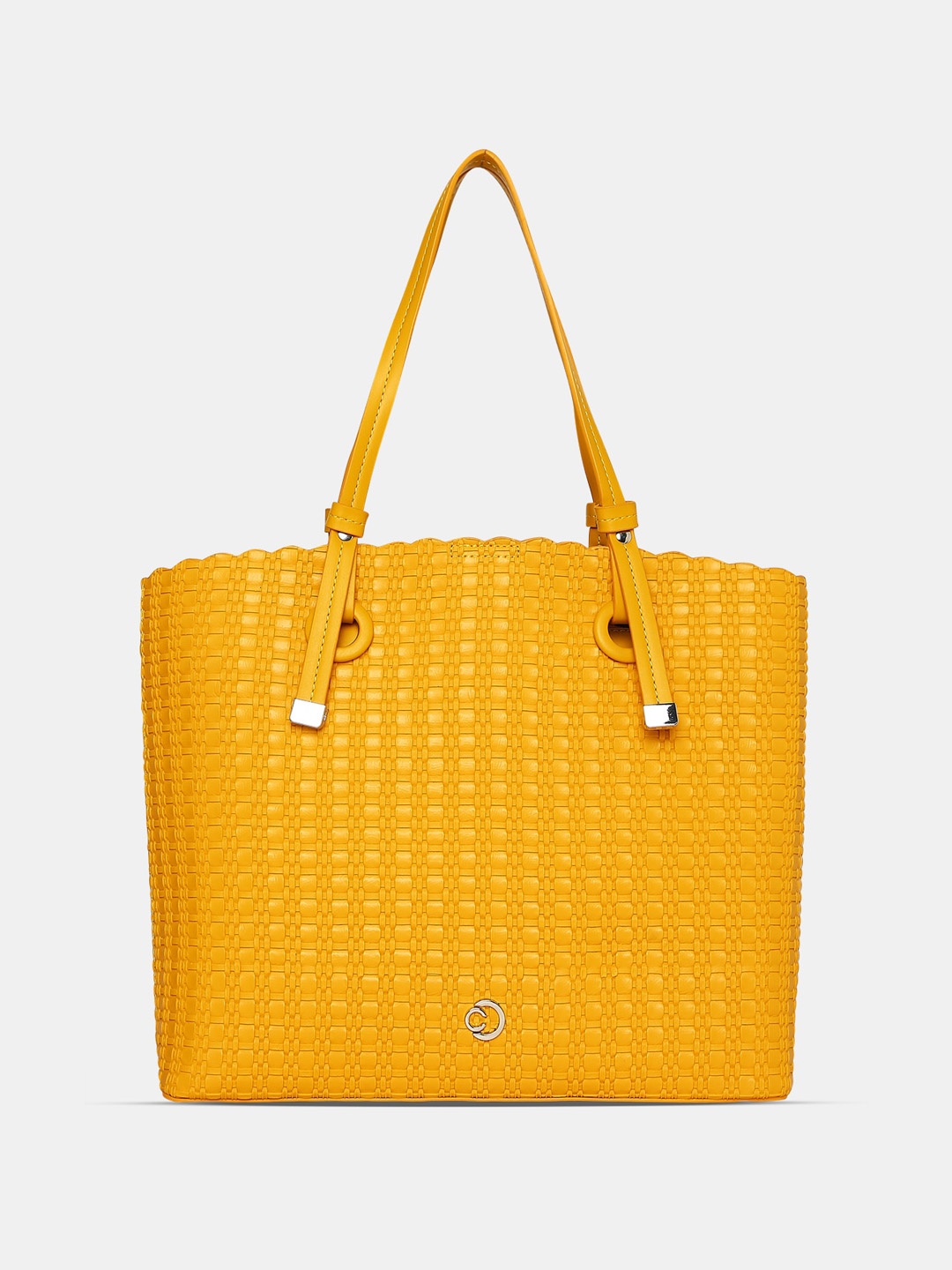 Caprese Textured Structured Handheld Bag, Yellow
