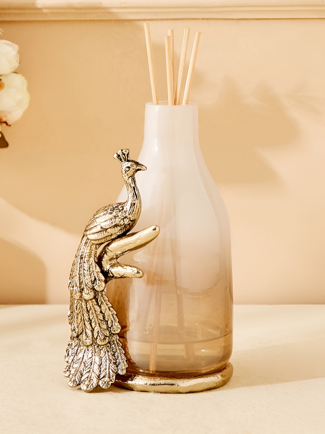 

Home Centre Eternity Vivere GoldToned Glass Peacock Reed Diffuser Pot Home Fragrances, Gold