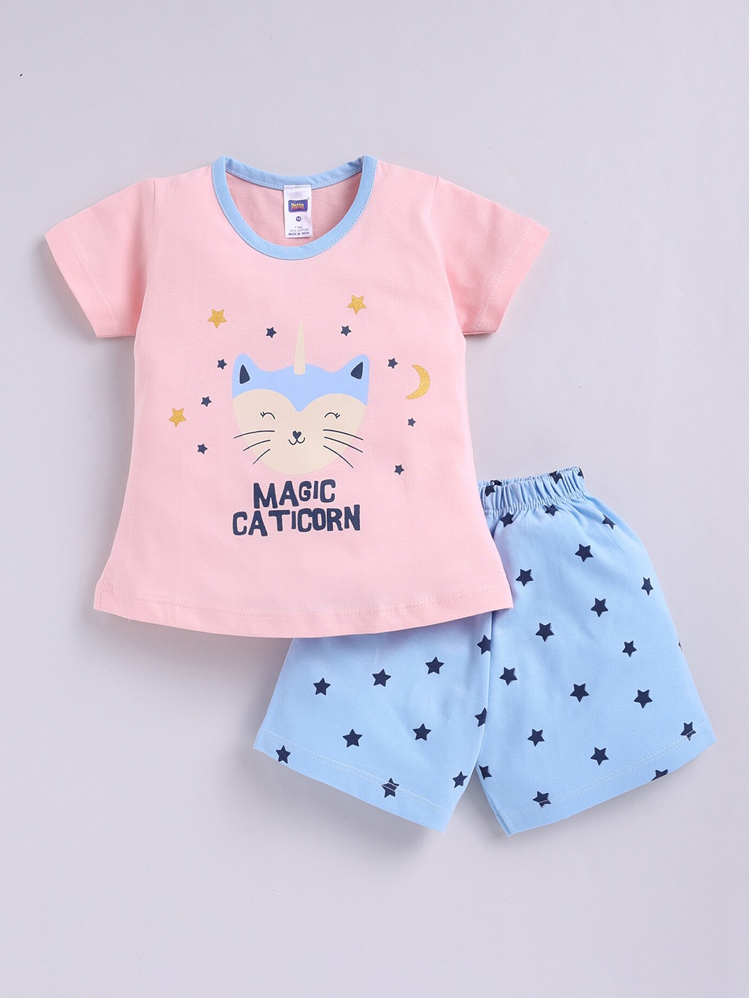 

Nottie Planet Girls Printed Pure Cotton T-shirt With Shorts, Pink