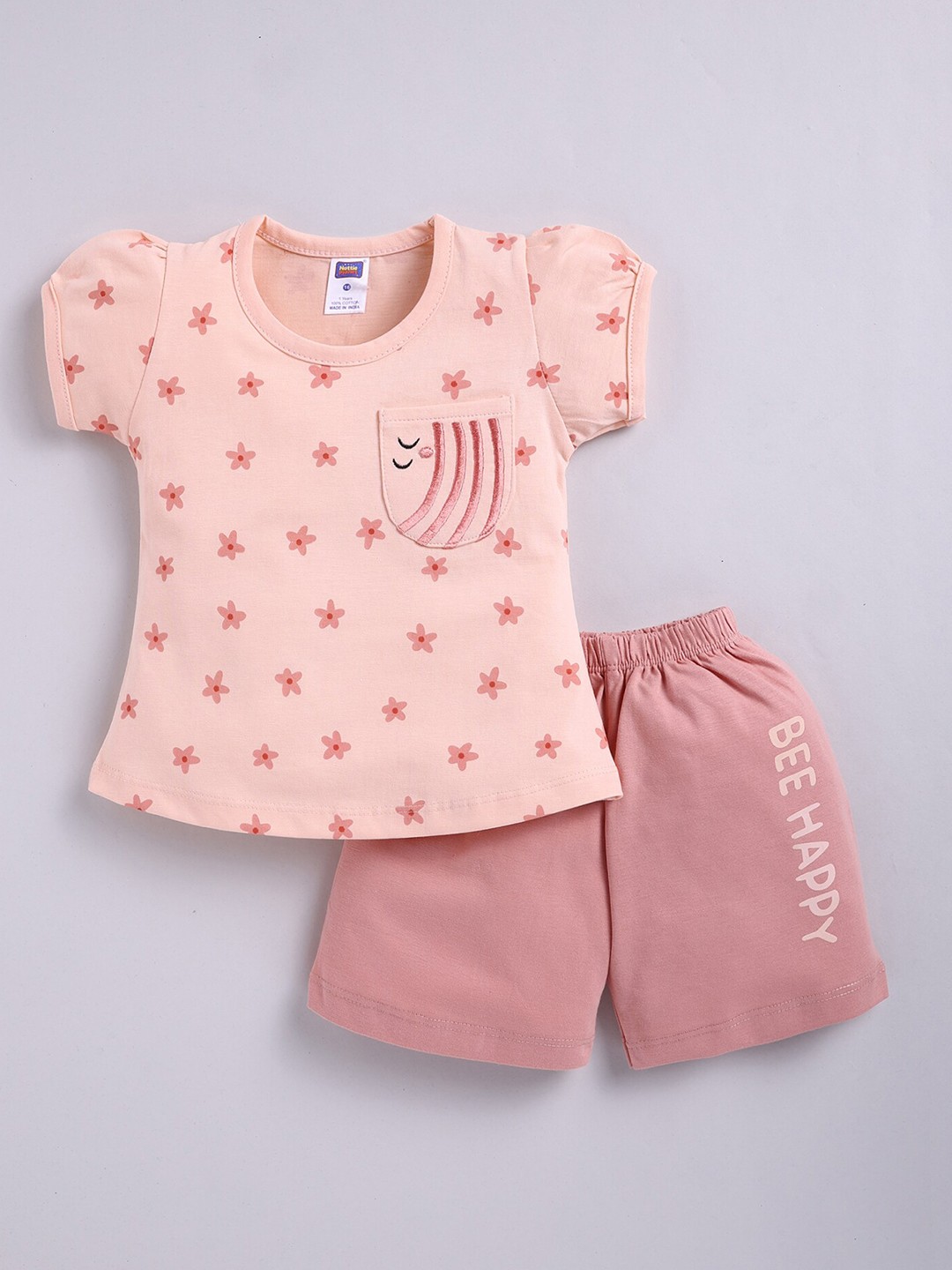 

Nottie Planet Girls Printed Pure Cotton T-shirt With Shorts, Peach