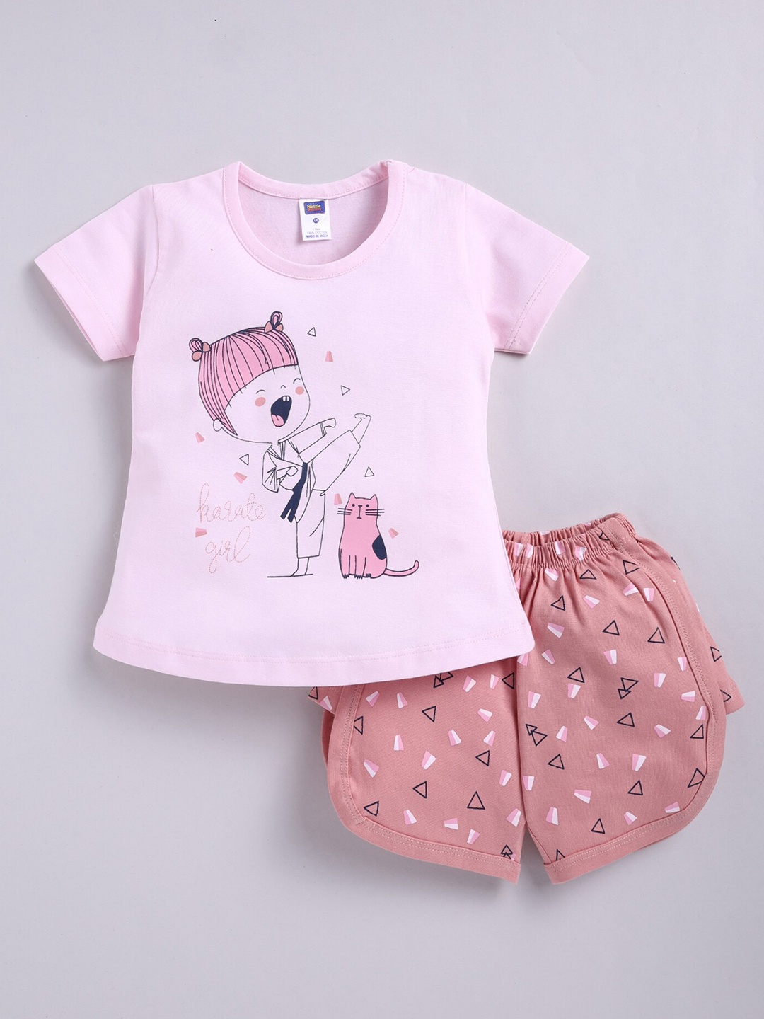 

Nottie Planet Girls Printed Pure Cotton T-shirt With Shorts, Pink